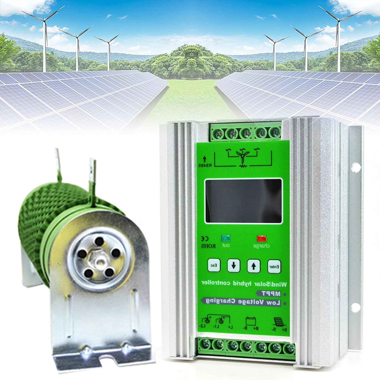 12V/24V/48V Wind Solar Hybrid Charge Controller PWM Wind + Solar Boost Charge Technology Auto Regulator Suitable for Wind Generator Solar Panel System Controller,48V-10000W