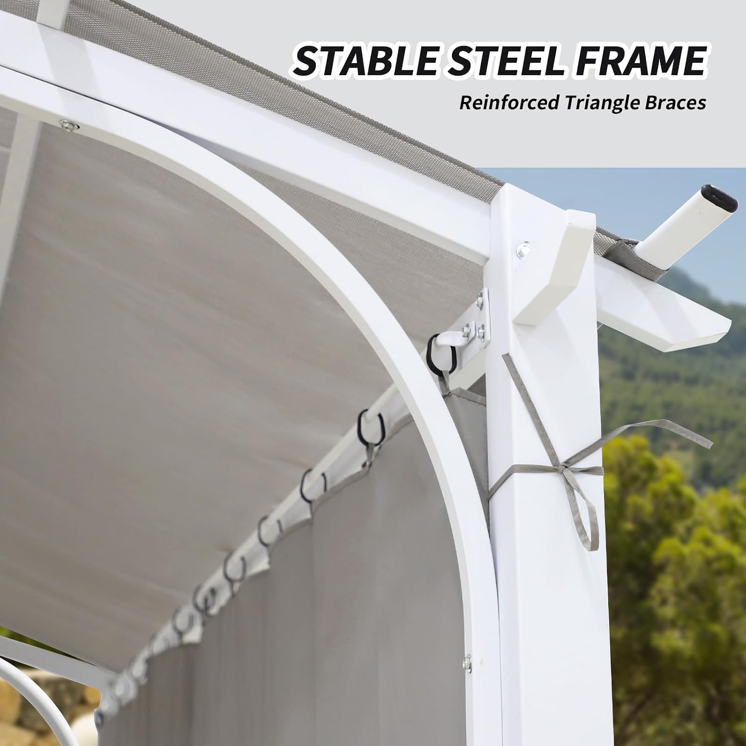 11'x11' Patio Pergola Canopy with Full Closure Sidewalls, Outdoor Metal Gazebo Pergola with Privacy Curtains, Gray