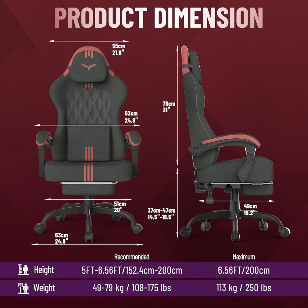 Soontrans Velvet Video Game Chair with Pocket Spring Cushion, Wide Seat 20',Adjustable Headrest, Lumbar Pillow, Footrest & Reclining Backrest, Luxury Ergonomic Desk Chair for Adults & Teens