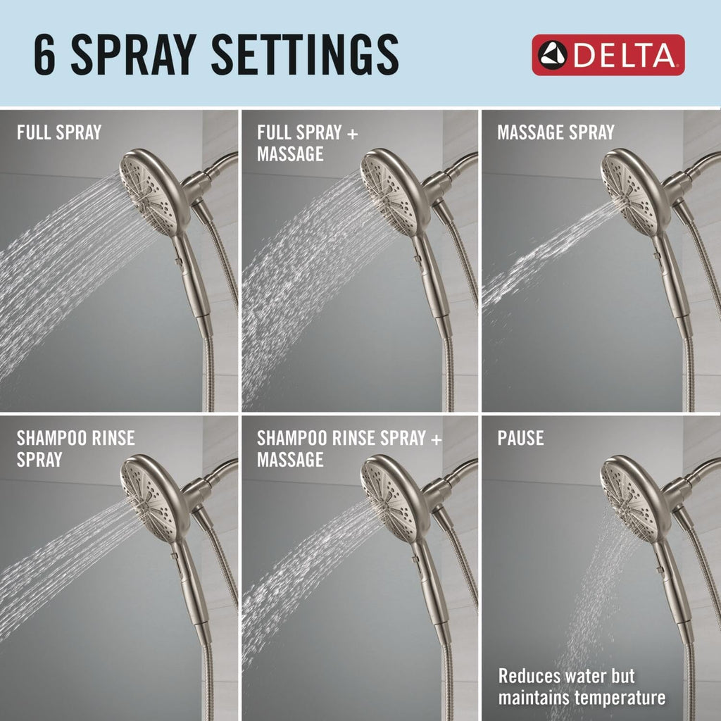 Delta Nicoli 14 Series Brushed Nickel Bathtub Shower Faucet Set with Handheld Shower Head, Valve Trim Kit, Stainless 144749-SS-HS (Valve Included)