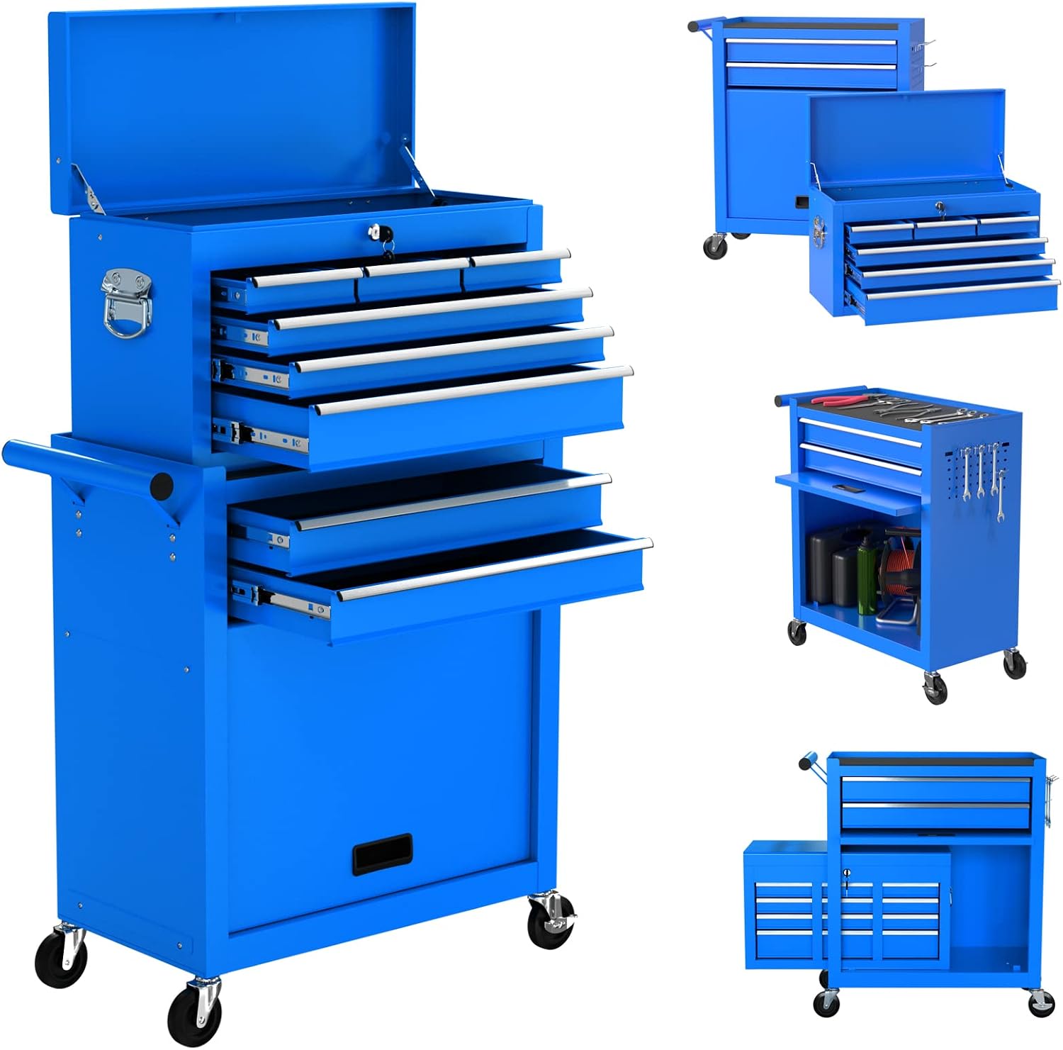 8 Drawers Rolling Tool Chest with Drawers, High Capacity Toolbox on Wheels, Lockable Drawers Tool Box Organization and Storage, Tool Cabinets on Wheels for Garage and Repair Shop (Blue, 8 Drawers)