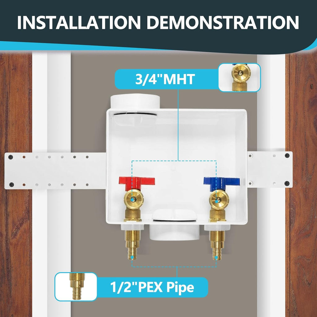 Washing Machine Outlet Box, Center Drain/Side Drain, 1/2 Inch Pex Crimp Inlet x 3/4 Inch MHT Outlet Connection, Laundry Washer Valve Outlet Box (Pack of 5)