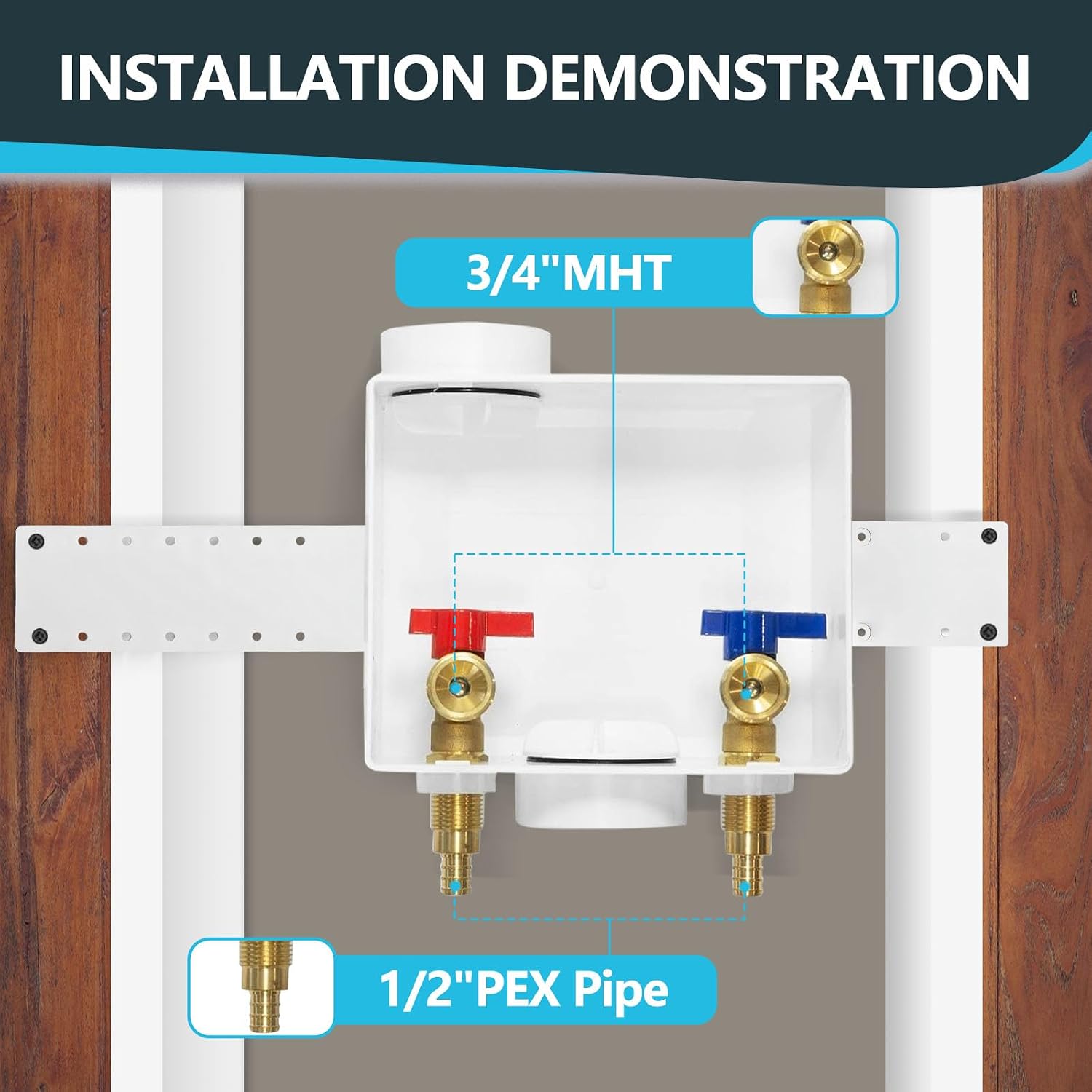 Washing Machine Outlet Box, Center Drain/Side Drain, 1/2 Inch Pex Crimp Inlet x 3/4 Inch MHT Outlet Connection, Laundry Washer Valve Outlet Box (Pack of 5)