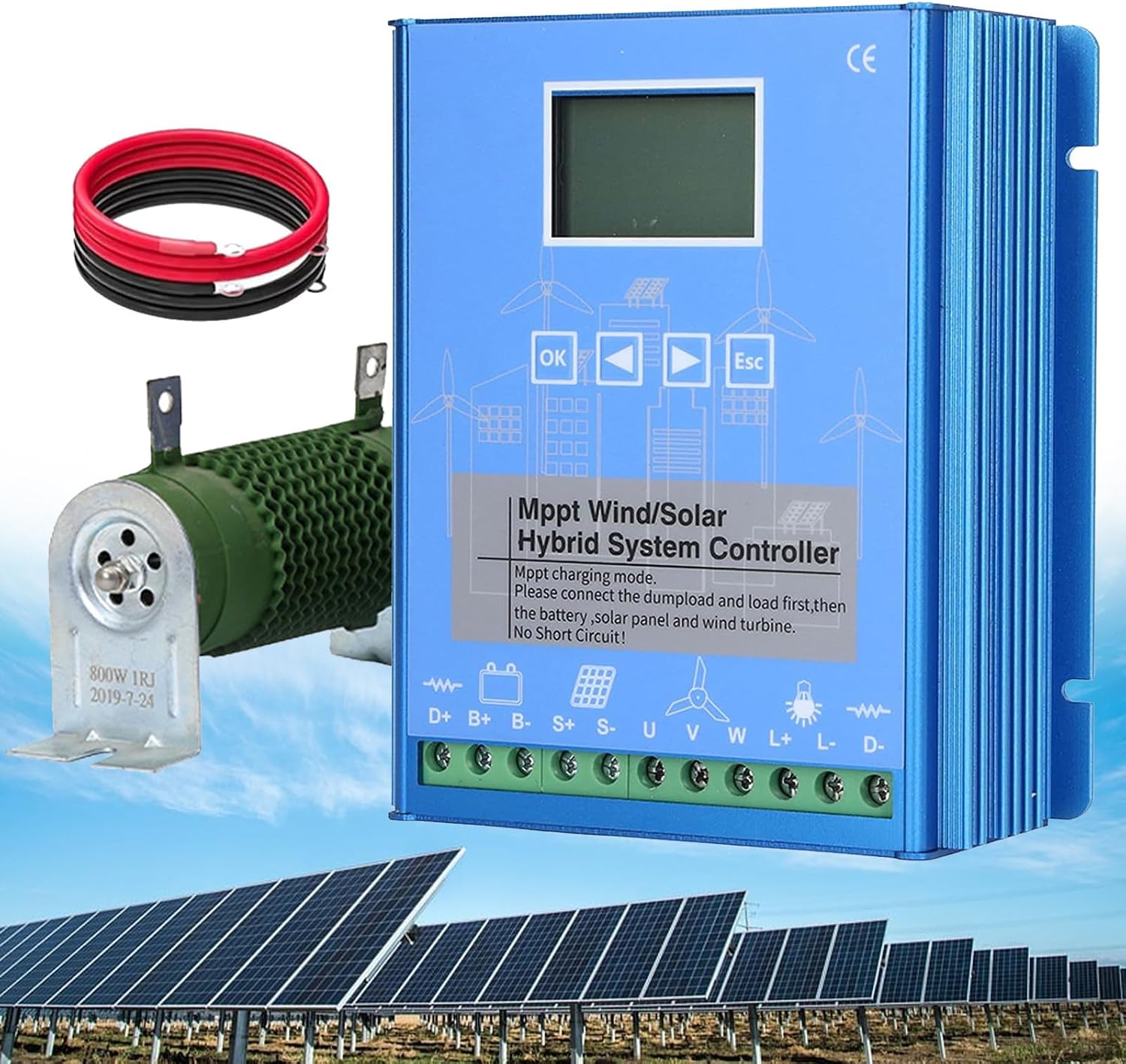 12/24/48V Battery Off Grid Controller Wind Turbine Solar Hybrid MPPT Charge Boost Controller with Unloader Suitable for Wind Generator Solar Panel Controller,12V-16000W
