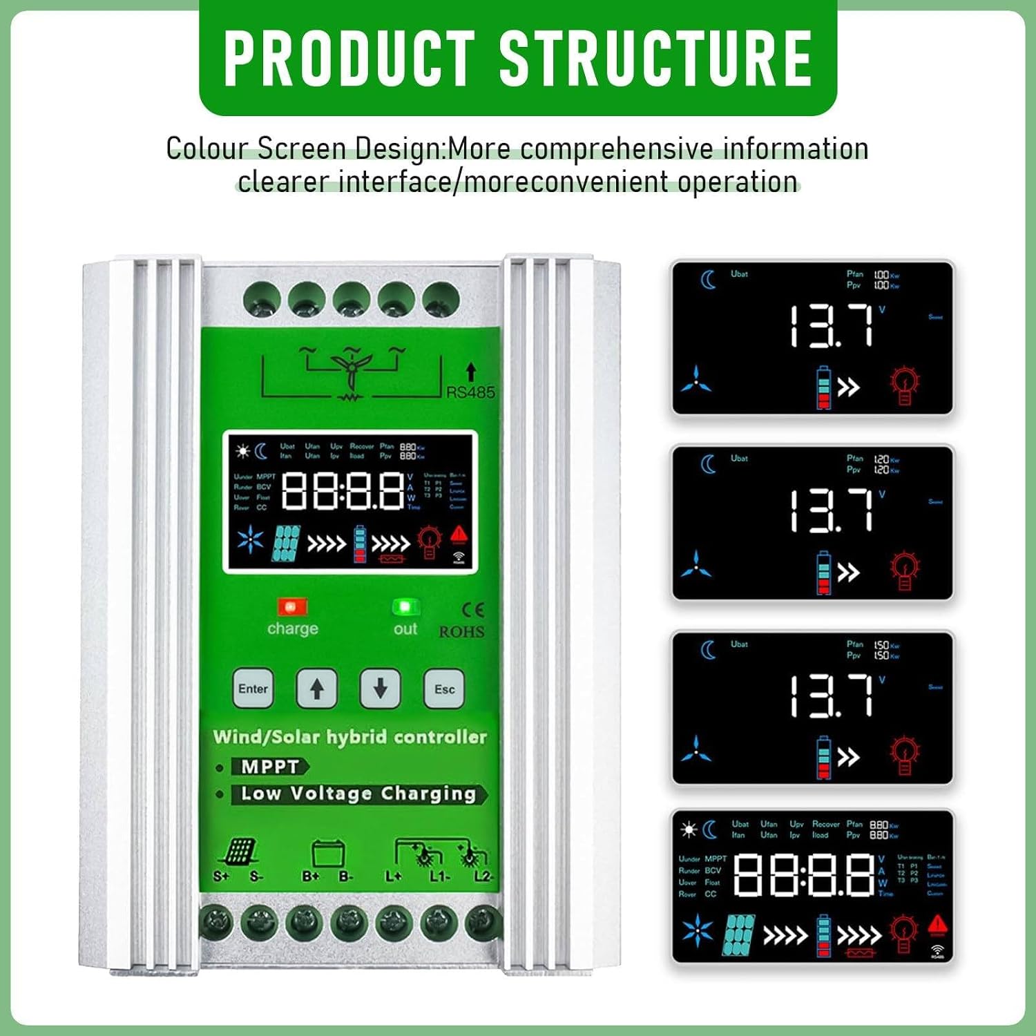 MPPT Wind Solar Charge Controller 12V/24V/48V Solar Hybrid Boost Controller for Wind Generator Solar Panel, Wind Turbine Generator 6000W