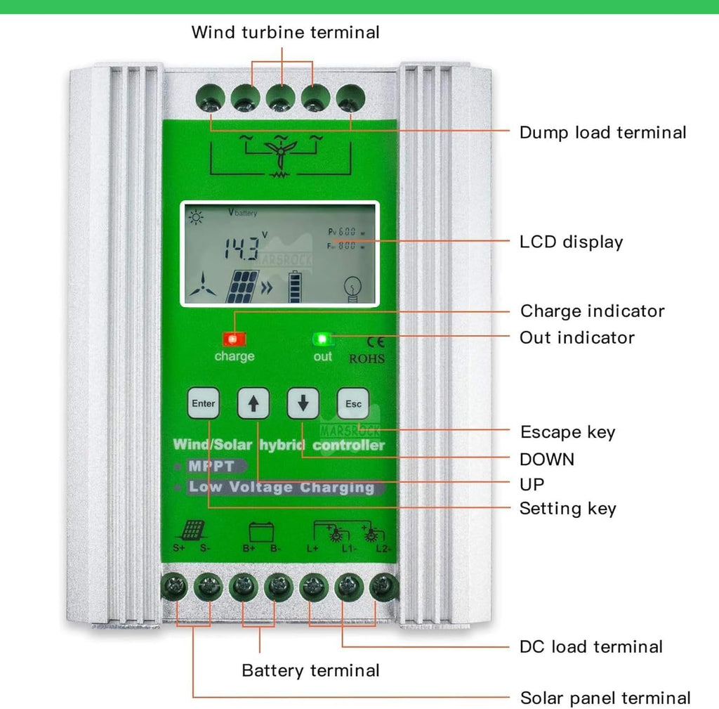3000W Wind Solar Hybrid Charge Controller for Max 2000W Wind Turbine Generator 1000W Solar Panel Auto MPPT Charge