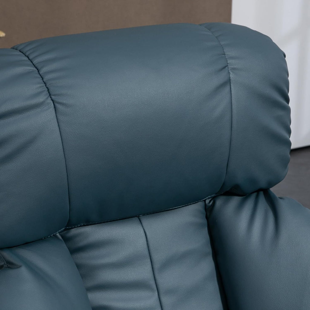 HOMCOM Massage Recliner Chair with Ottoman, 360° Swivel Recliner and Footstool, 10 Point Vibration, PU Leather Reclining Chair with Side Pocket and Remote Control, Blue