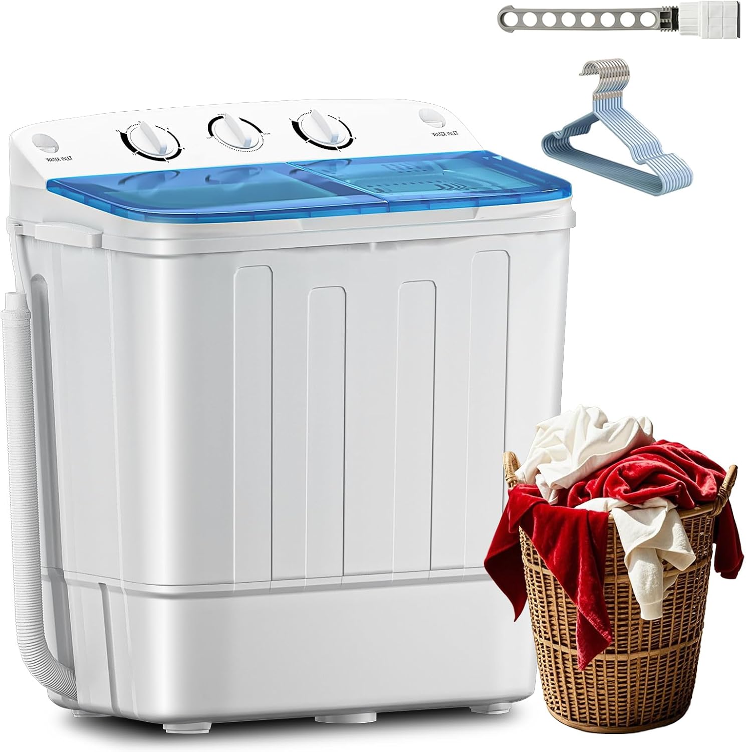 Erivess Portable Twin Tub 18lbs Washing Machine with Drying Rack, 11lbs Washer Mini Compact Laundry Machine with 7lbs Spinner, Semi-automatic Washer Combo for Dorms, Apartments