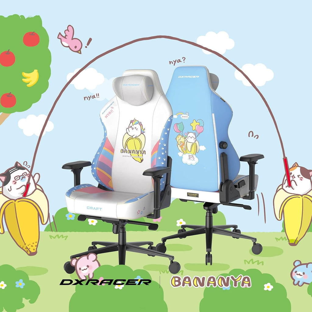 DXRacer Craft XL Video Gaming Chair for Adults, Ergonomic Office Reclining Computer Gamer Chair with Magnetic Head Pillow and Lumbar Support (EPU Leatherette, Bananya Cat)