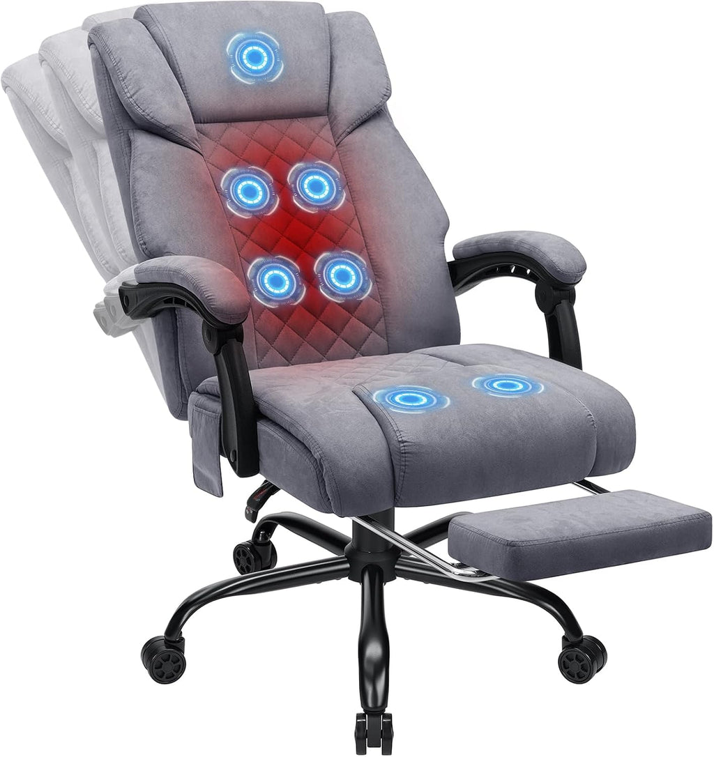 HOFFREE Massage Office Chair with Heat 7 Points Vibration Ergonomic Executive Office Chair with Footrest Reclining High Back Home Office Desk Chairs Grey