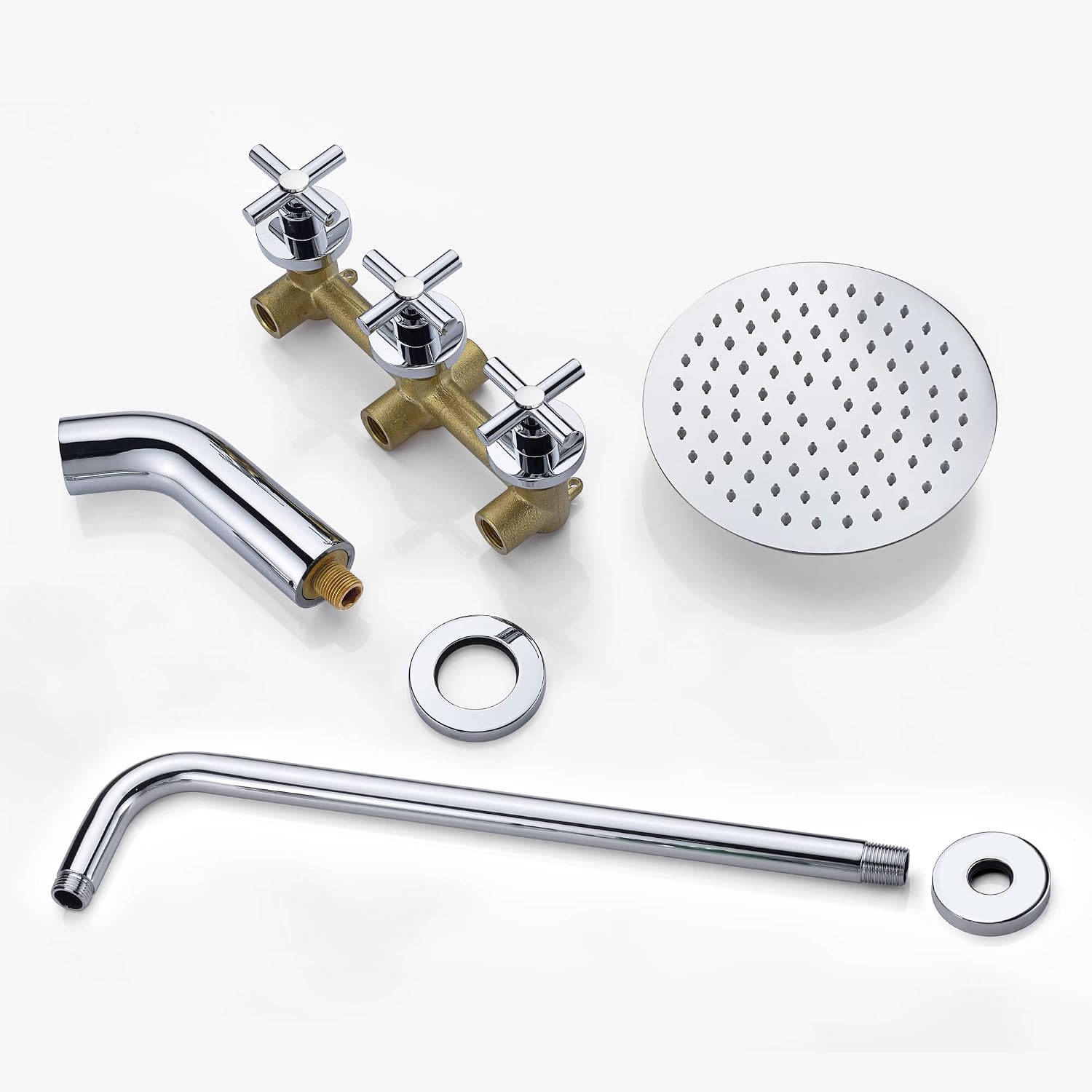 SUMERAIN 3 Handle Shower Faucet Set with Tub Spout and 8' Rain Shower Head, Tub and Shower Trim Kit with Rough-in Valve Chrome