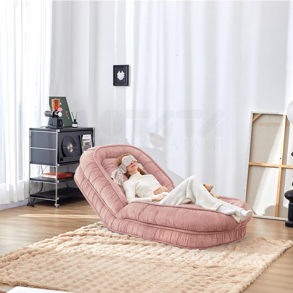 LouannTatami Foldable Lazy Sofa Bed Floor Chair - Adjustable Human Dog Bed for Adults Kids Floor Seats - Cozy Small Couch for Home Living Room(Pink)