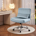 Criss Cross Office Chair with Wheels, Velvet Cross Legged Desk Chair for Bedroom, Armless Computer Chair, Modern Vanity Chair, Festival for Adults, Velvet Dusk Blue