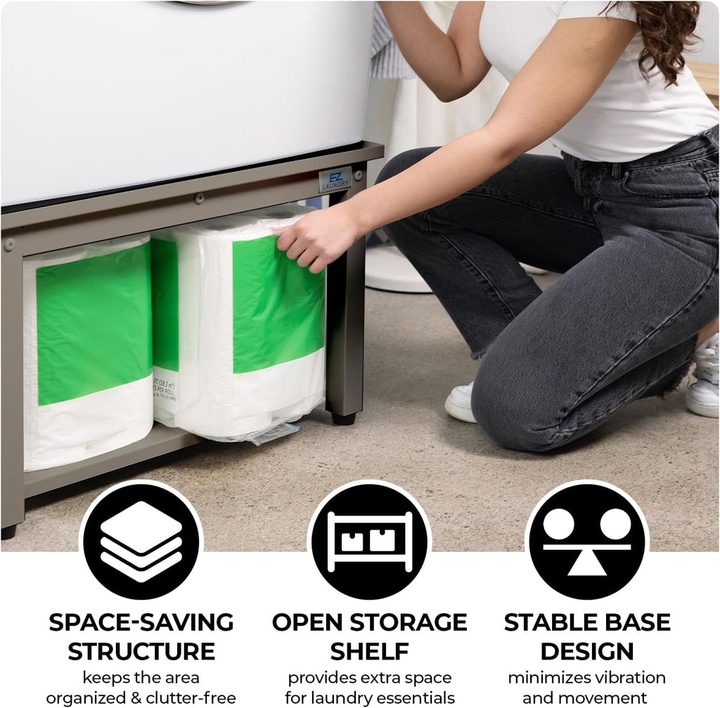 Washer and Dryer Pedestal - 27' W, 16' H, Gray Steel Universal Fit with Major Brands, Leak-Proof Laundry Pedestal with Drain Pan & Hose, Washer and Dryer Stand for Back Pain Relief, 800 lbs Capacity