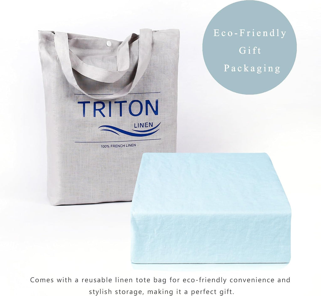 Luxurious 100% Pure French Linen Flat Sheet - Stone Washed, Soft, Breathable, Moisture-Wicking & Eco-Friendly (Blue, 1 Flat Sheet Only - K/CK)