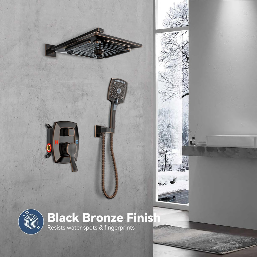 ELLO&ALLO Oil Rubber Bronze Bathroom Shower Faucet Set Mixing Valve and Trim Kit, Complete Shower System with Rough-in Valve