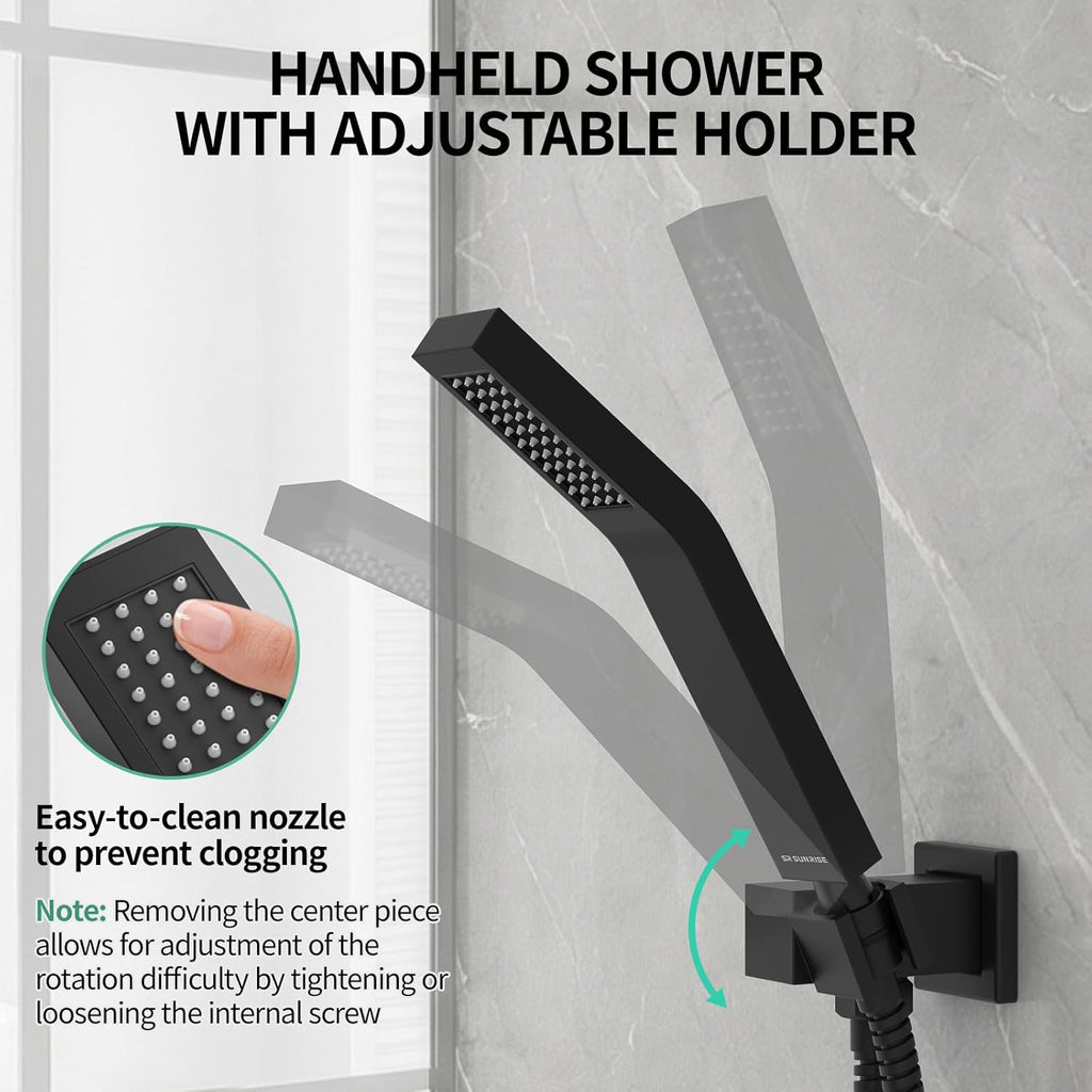 SR SUN RISE 12 Inch Ceiling Mount Matte Black Shower System Bathroom Luxury Rain Mixer Shower Faucet Set Ceiling Rainfall Shower Head System Faucet Trim Repair Kits Rough-in Valve and Trim Included