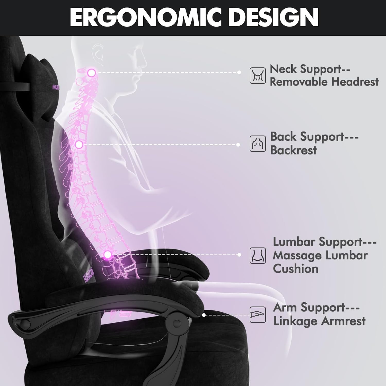 Ferghana Velvet Fabric Gaming Chair with 20.5″ Wider Seat Cushion, Fire Embroidery Ergonomic High Back Game Chair with Footrest, Computer Chair with Massage Lumbar Support for Adult, Black