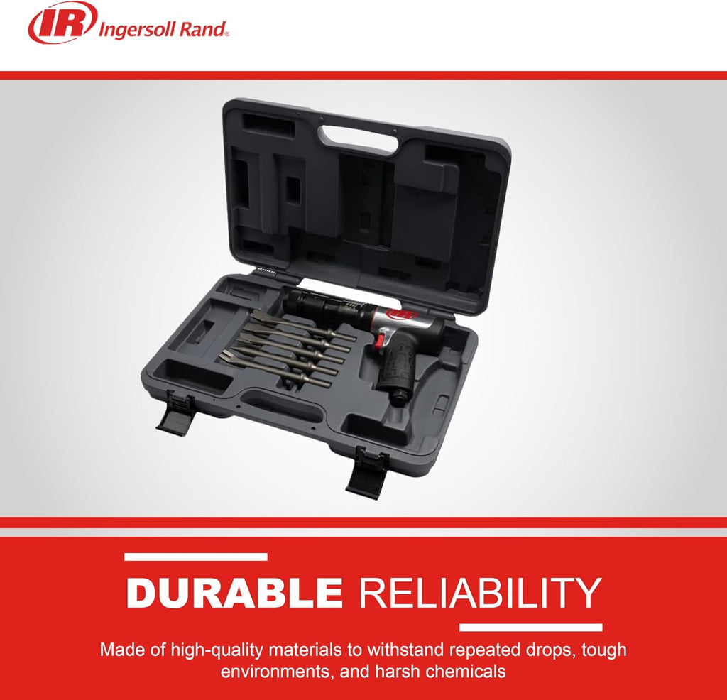 Ingersoll Rand 135MAXK Vibration Reduced Quick-Change Air Hammer 5-Piece Chisel Set, 2,600 BPM, 3' Stroke, Round Shank