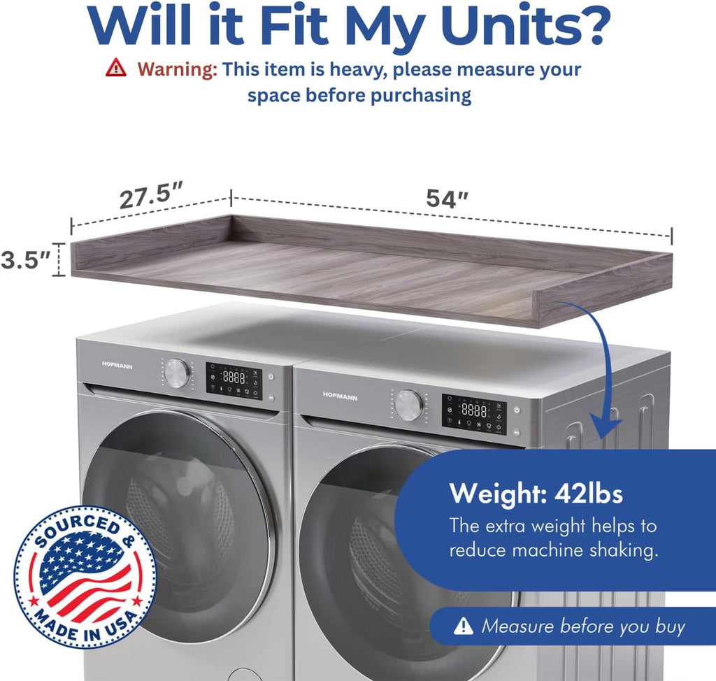 OfficeSimpli Washer Dryer Countertop, Made in USA, Non-Slip Pads, Laundry Room Wood Topper, Washer Dryer Cover for Top, Laundry Countertop, Laminate Finish (Iconic Maple, Standard (27.5' x 54'))