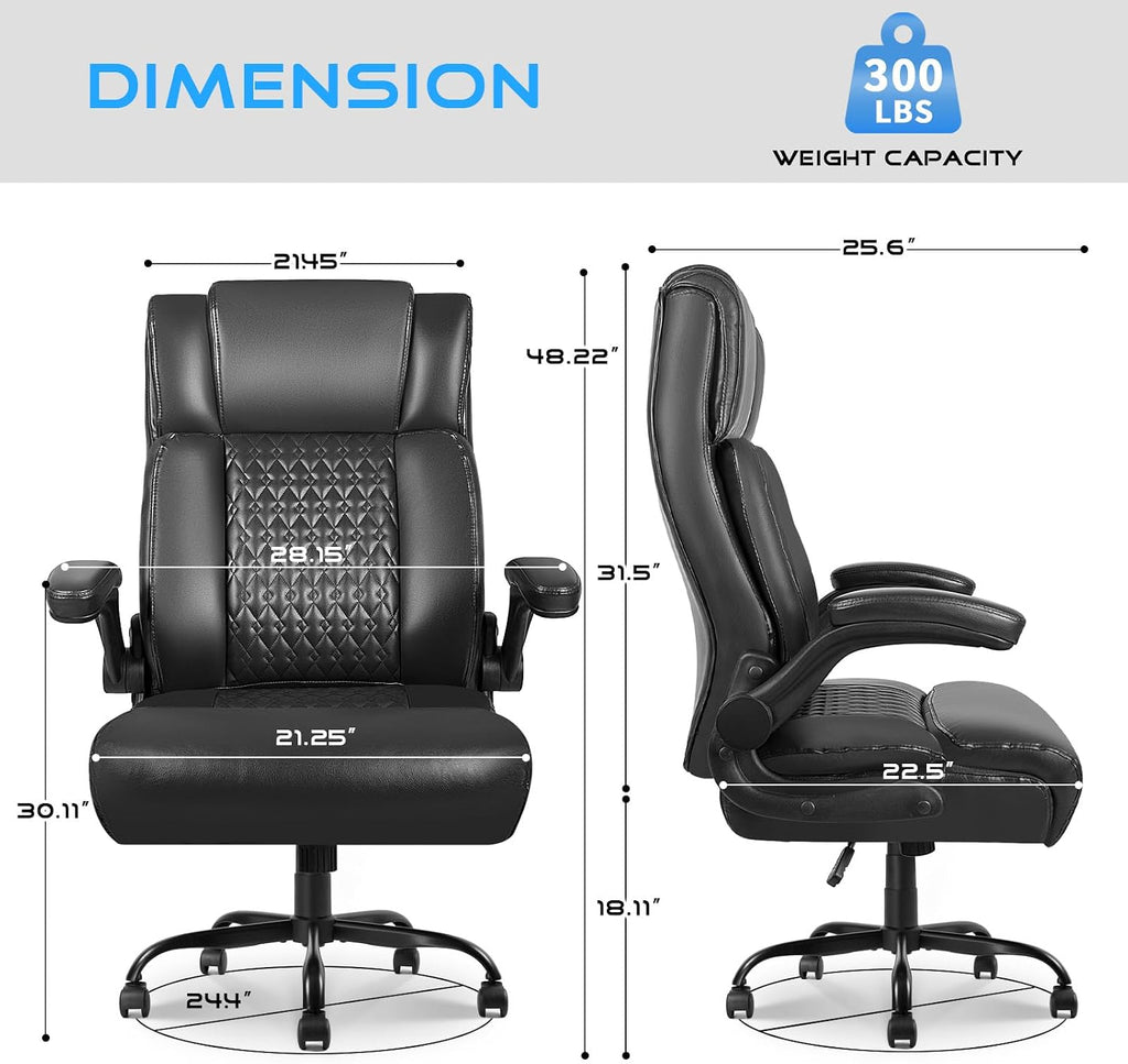 VITESSE Executive Office Chair,Heavy Duty Chair with Flip up Armrest,Ergonomic High Back Computer Gaming Chairs Home Office 400lbs, Big and Tall Office Chair with Lumbar Support（Black）