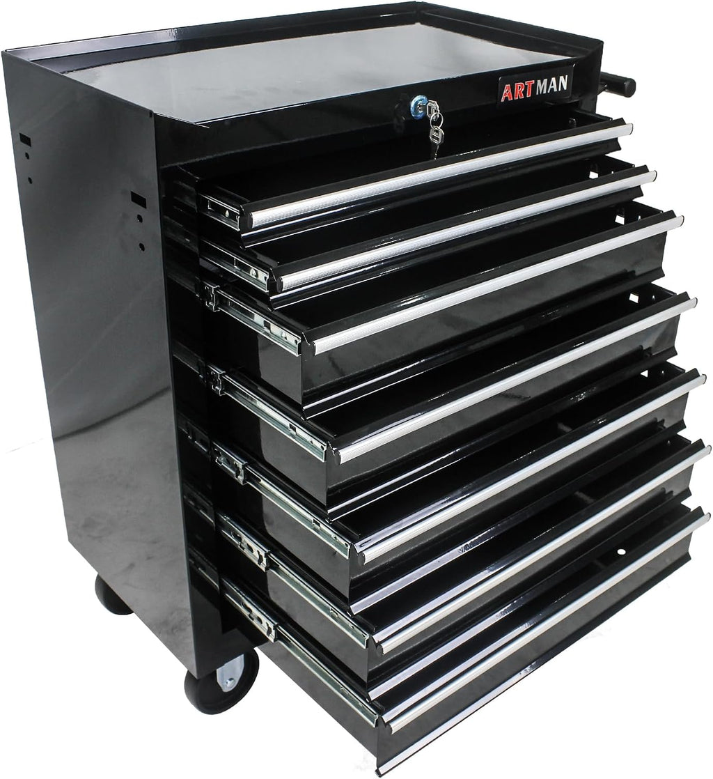 7 Drawer Tool Cart: Multifunctional US General Tool Box on Wheels and Rolling Toolbox (Black)