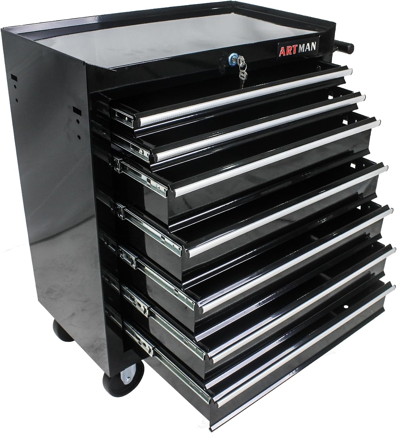 7 Drawer Tool Cart: Multifunctional US General Tool Box on Wheels and Rolling Toolbox (Black)