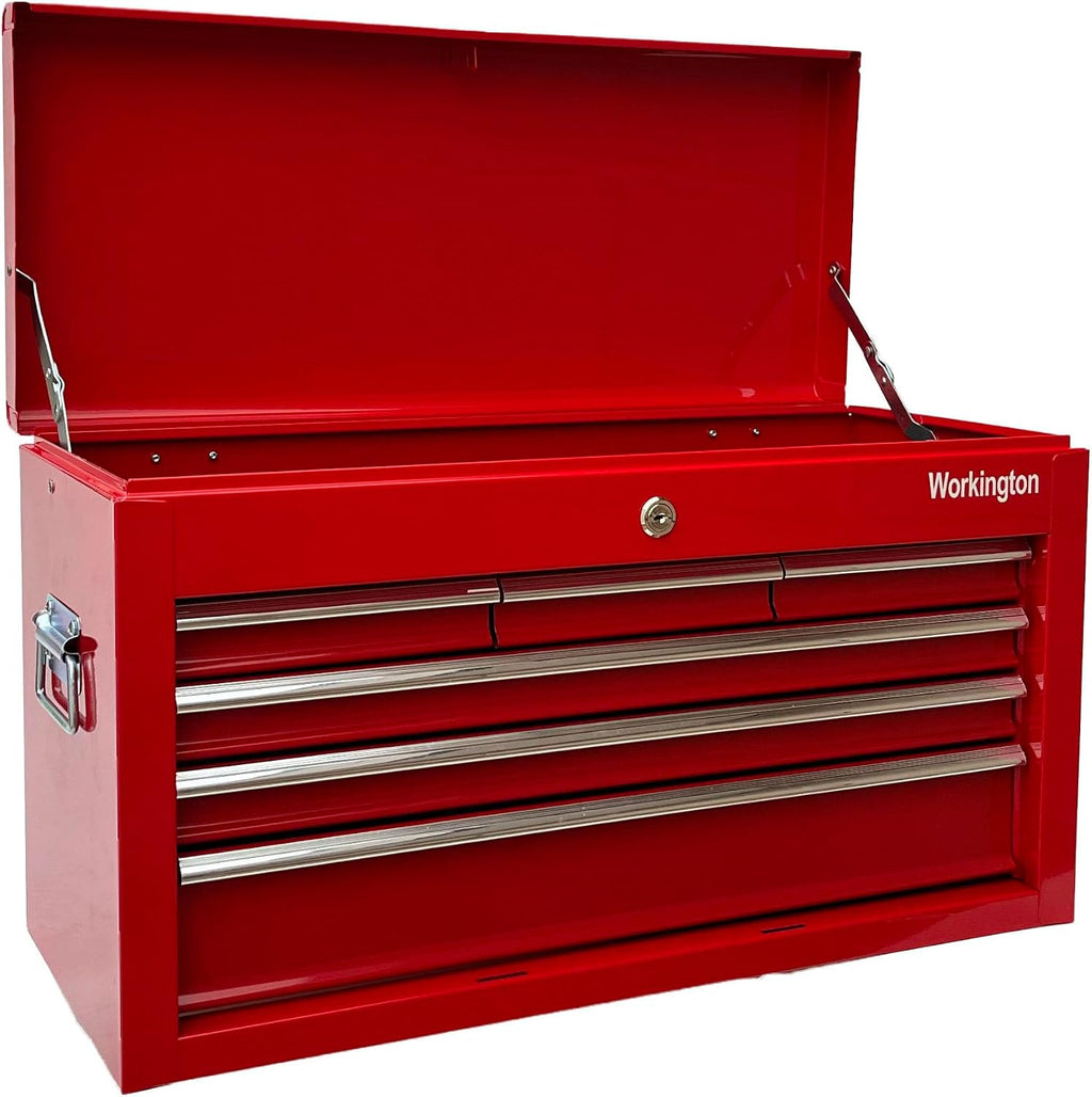Workington Portable Metal Tool Chest with 6 Drawers, 24' 6-Drawer Tool Chest Cabinet with Ball Bearing Drawer Slides, Steel Tool Storage Box Organizer 4005 Red