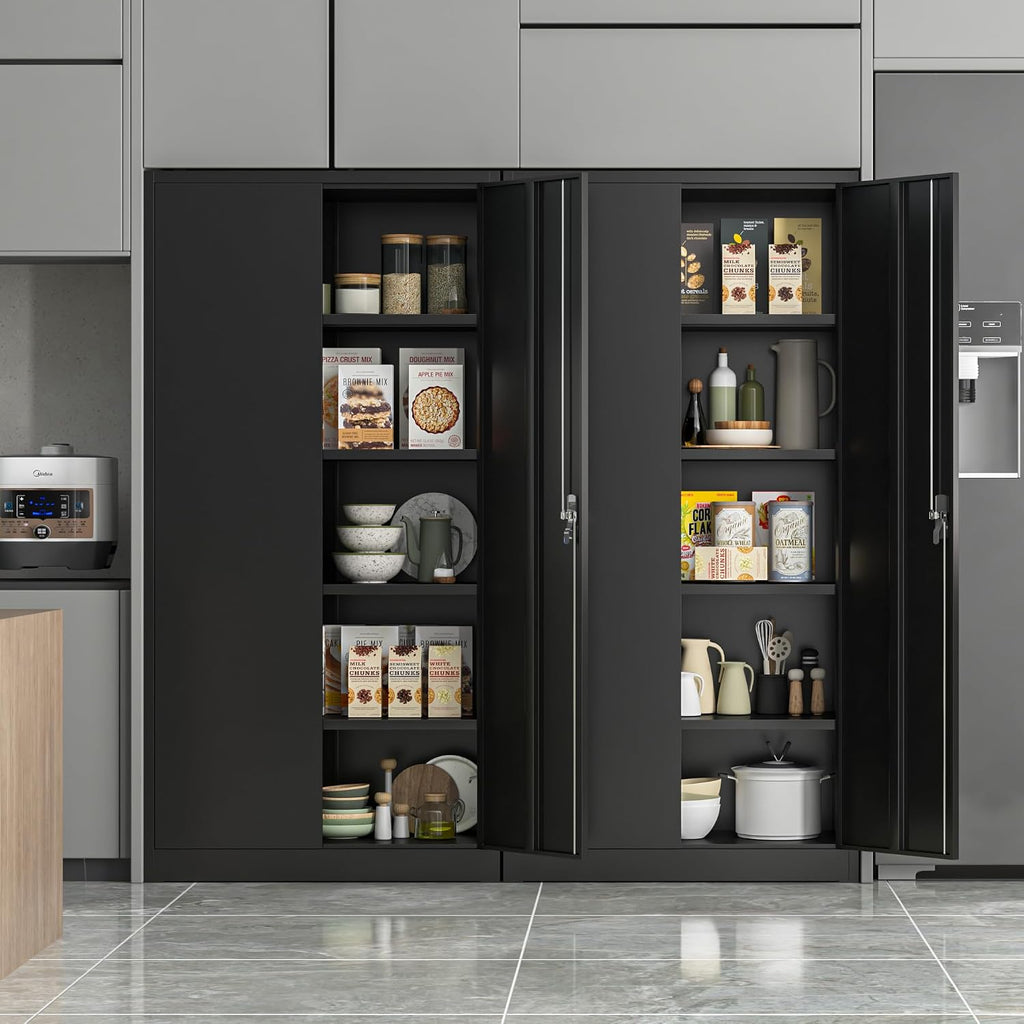 Locking Metal Storage Cabinet with 2 Door and 4 Adjustable Shelves, Black Lockable Garage Storage Cabinet for Home, Office, Utility Room, H70.87×W35.43×D17.72