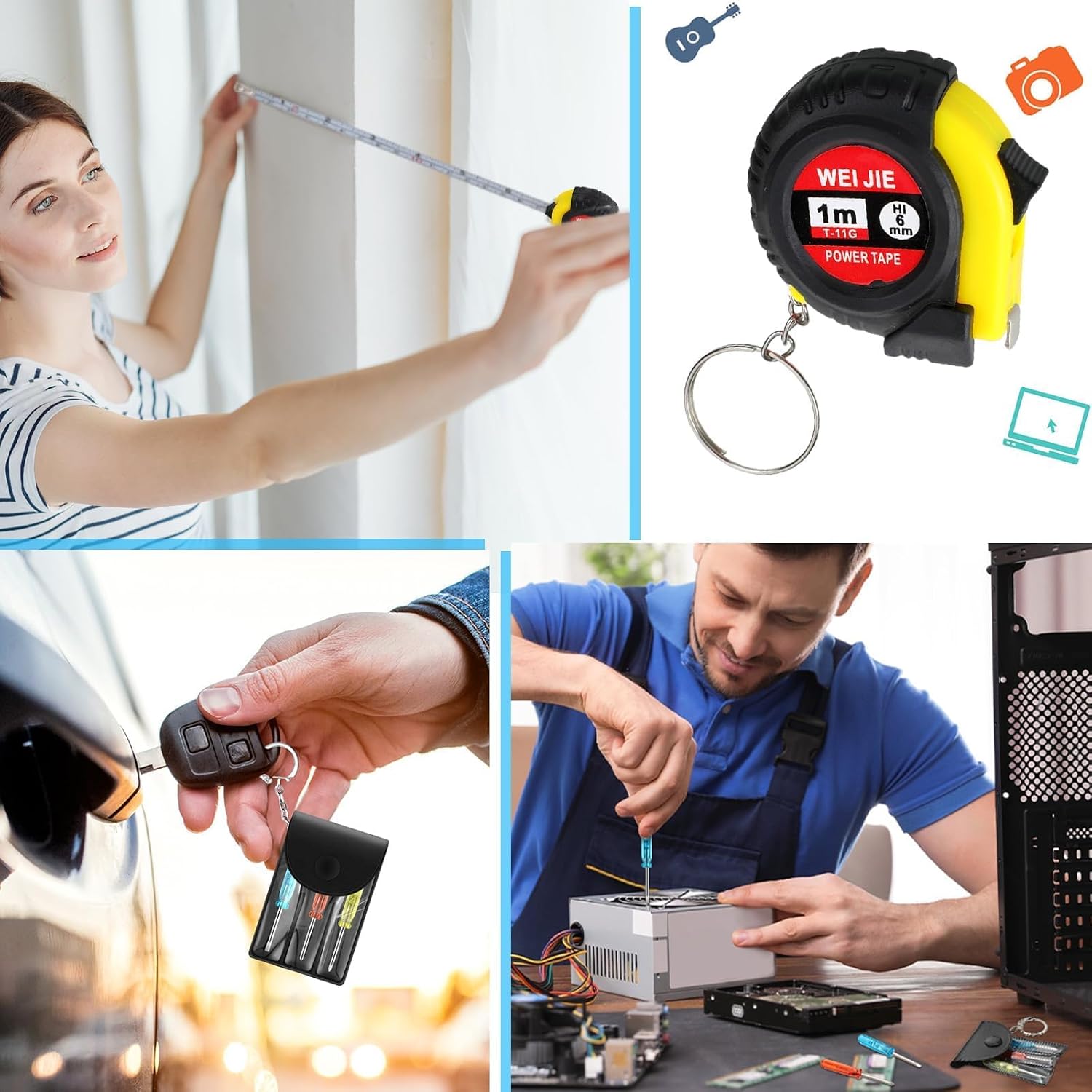 Jutom 360 Pcs Mini Tape Measure Keychain Bulk Mini Screwdriver Keychain Set Adult Tool Party Prize for Father's Men Gifts