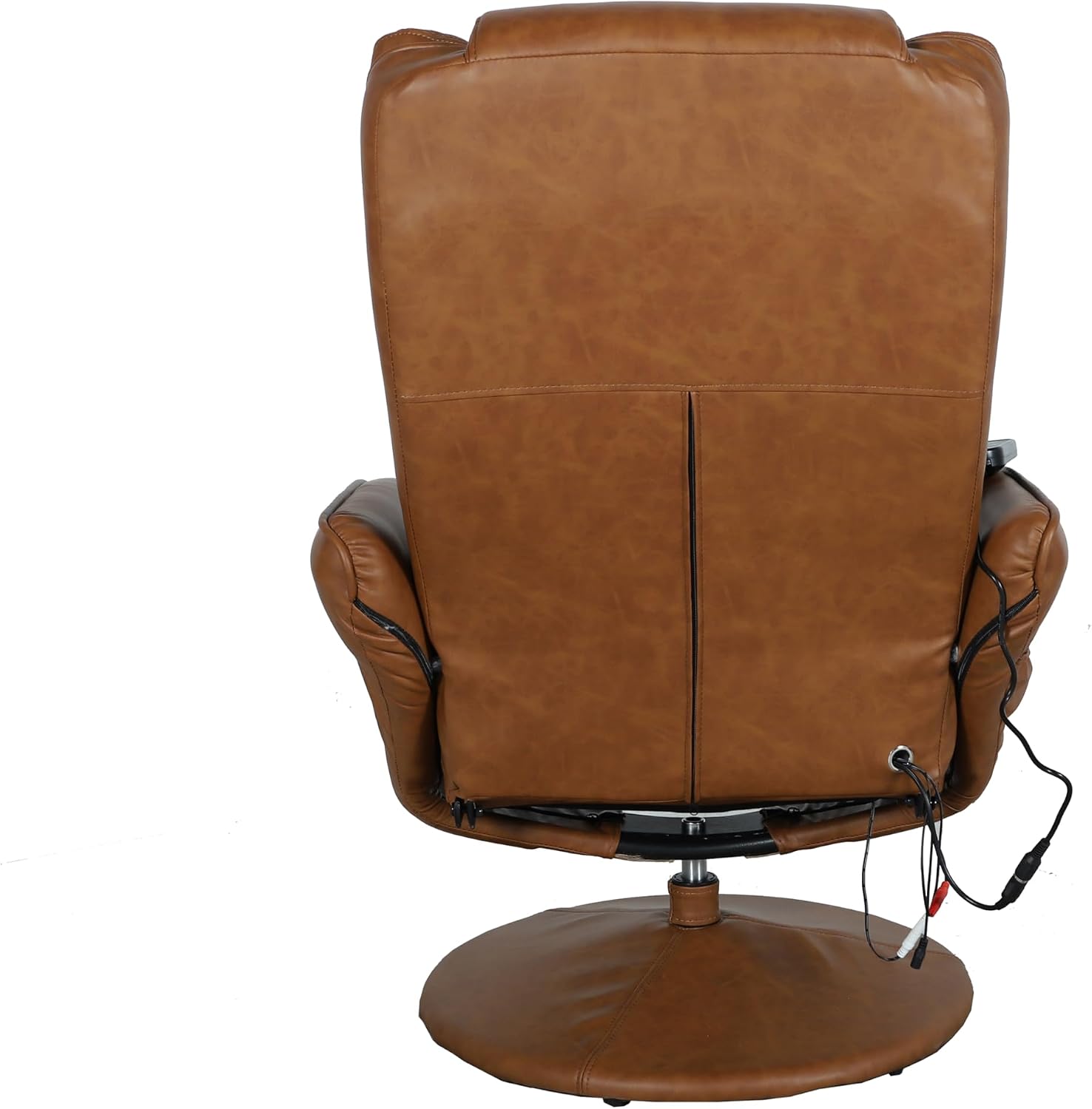 Flash Furniture Poppy Massaging Multi-Position Plush Recliner with Side Pocket and Ottoman in Brown LeatherSoft