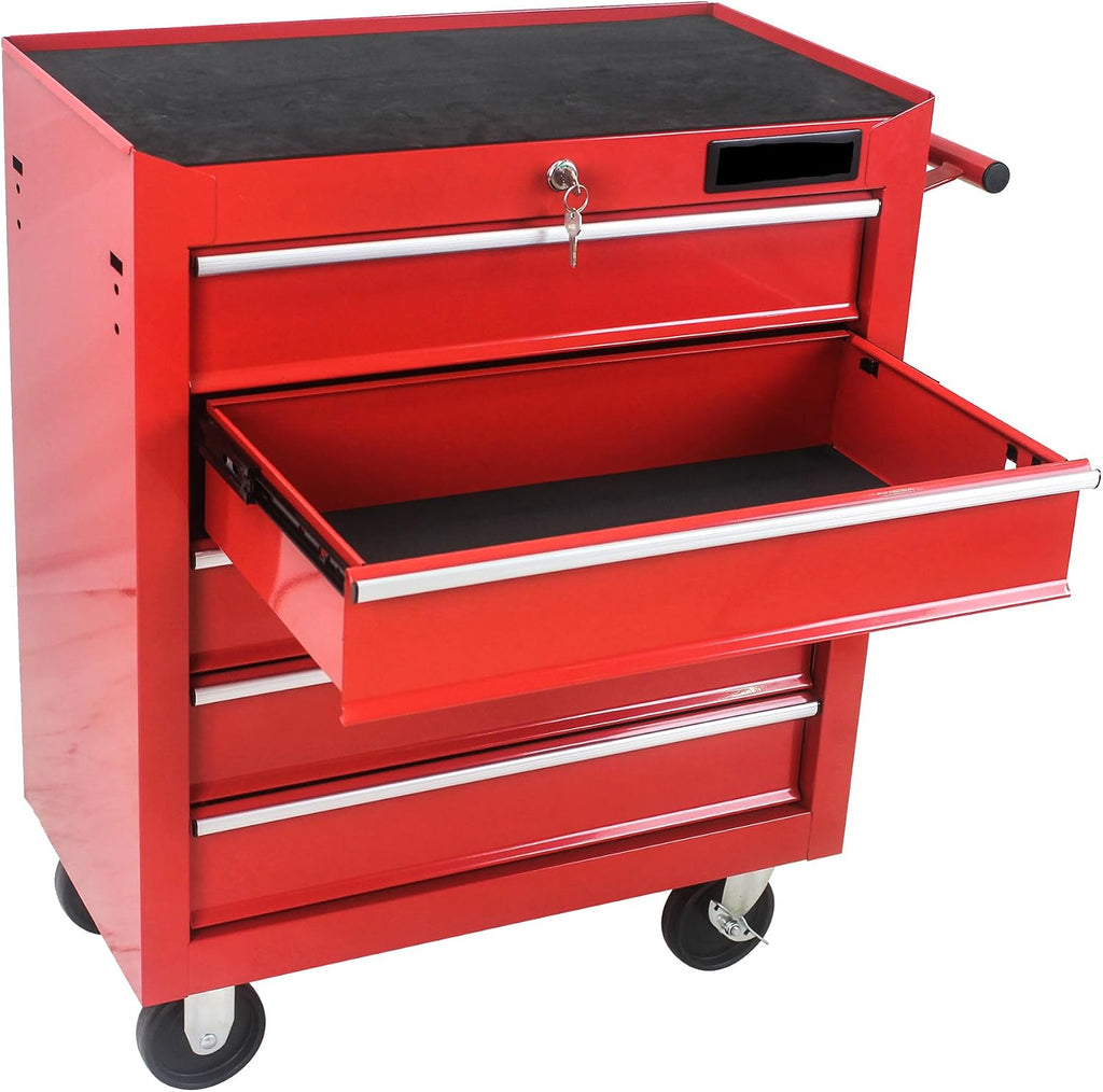 Rolling Tool Chest, 5-Drawer Rolling Tool Box with Interlock System and Wheels for Garage, Warehouse, Workshop, Repair Shop red