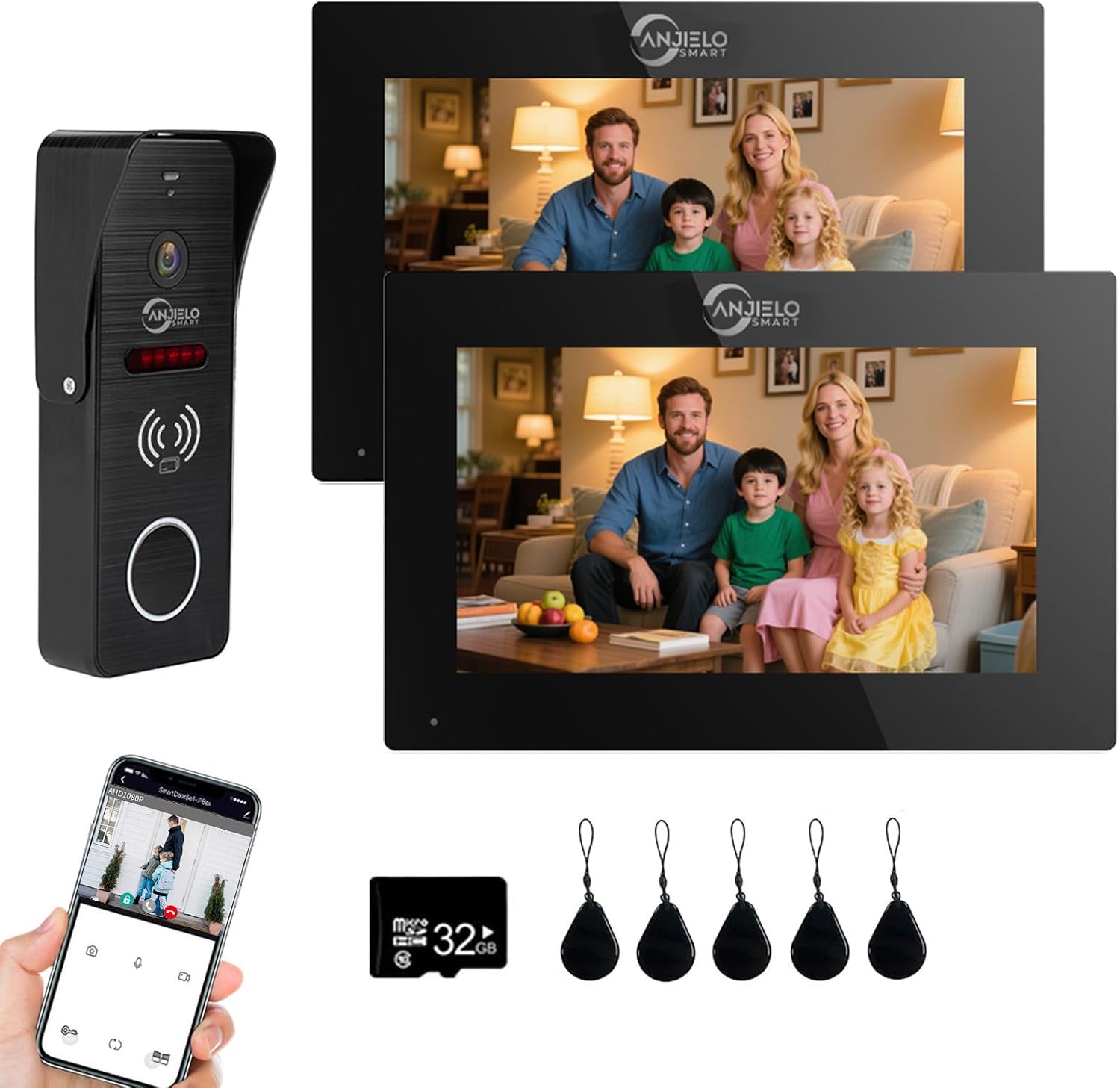 Wired Video Doorbell Intercom System 1080P HD Camera 7 inch Monitor Entry Doorphone Door Camera TUYA WiFi Smart Home Door Phone Kits for Apartment Home Villa (1 Doorbell + 2 Monitor)