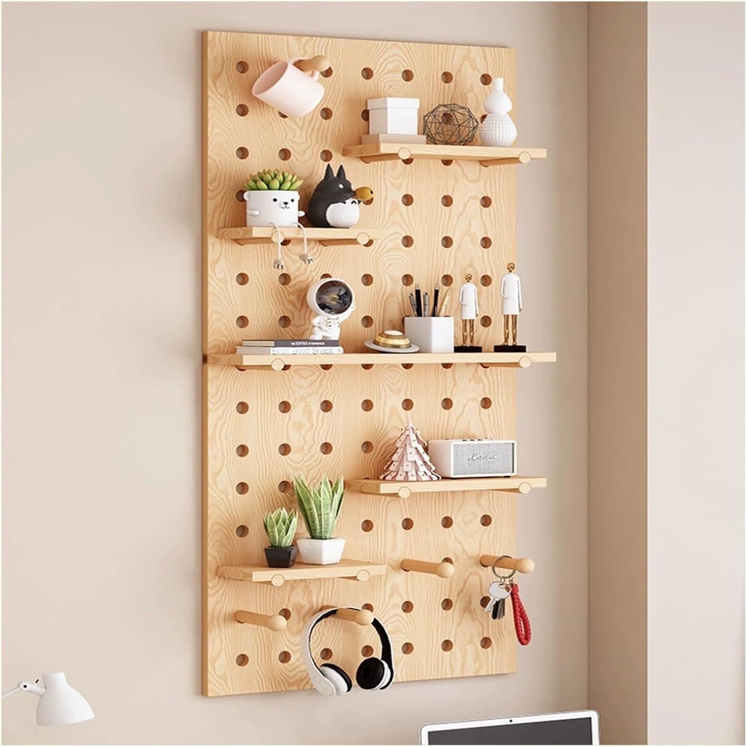 Wall-Mounted Wooden Combo Kit, 16x24in Tool Organizer & Storage Box for Living Room, Bedroom, Study - Durable Plastic & Wood Design (Brown)