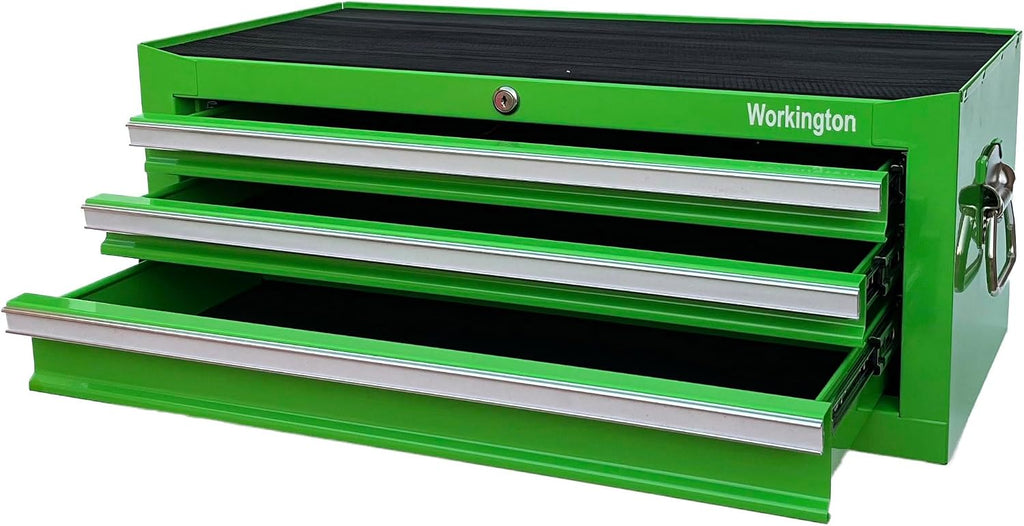 Workington Industrial 3 Drawers Portable Metal Intermediate Box, 26' Middle Tool Chest Cabinet with Ball Bearing Drawer Slides, Steel Tool Storage Box Organizer 4009 Green
