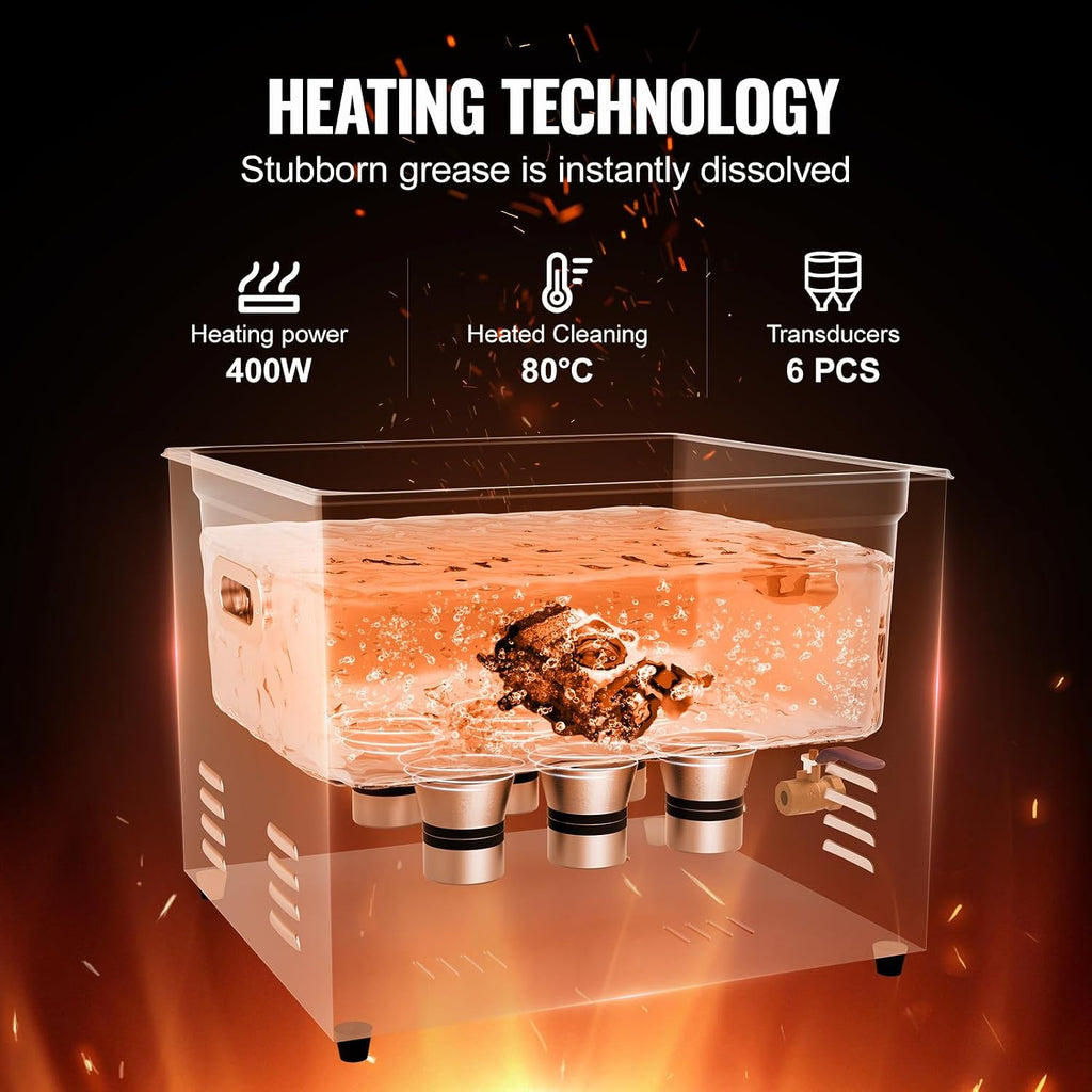 VEVOR Ultrasonic Cleaning, 15L Professional 360W Cleaning Machine with Timer & Heater, 40kHz Digital Ultrasonic Parts Cleaner with Basket for Watch Glasses Jewelry Retainer Industrial Parts Tools