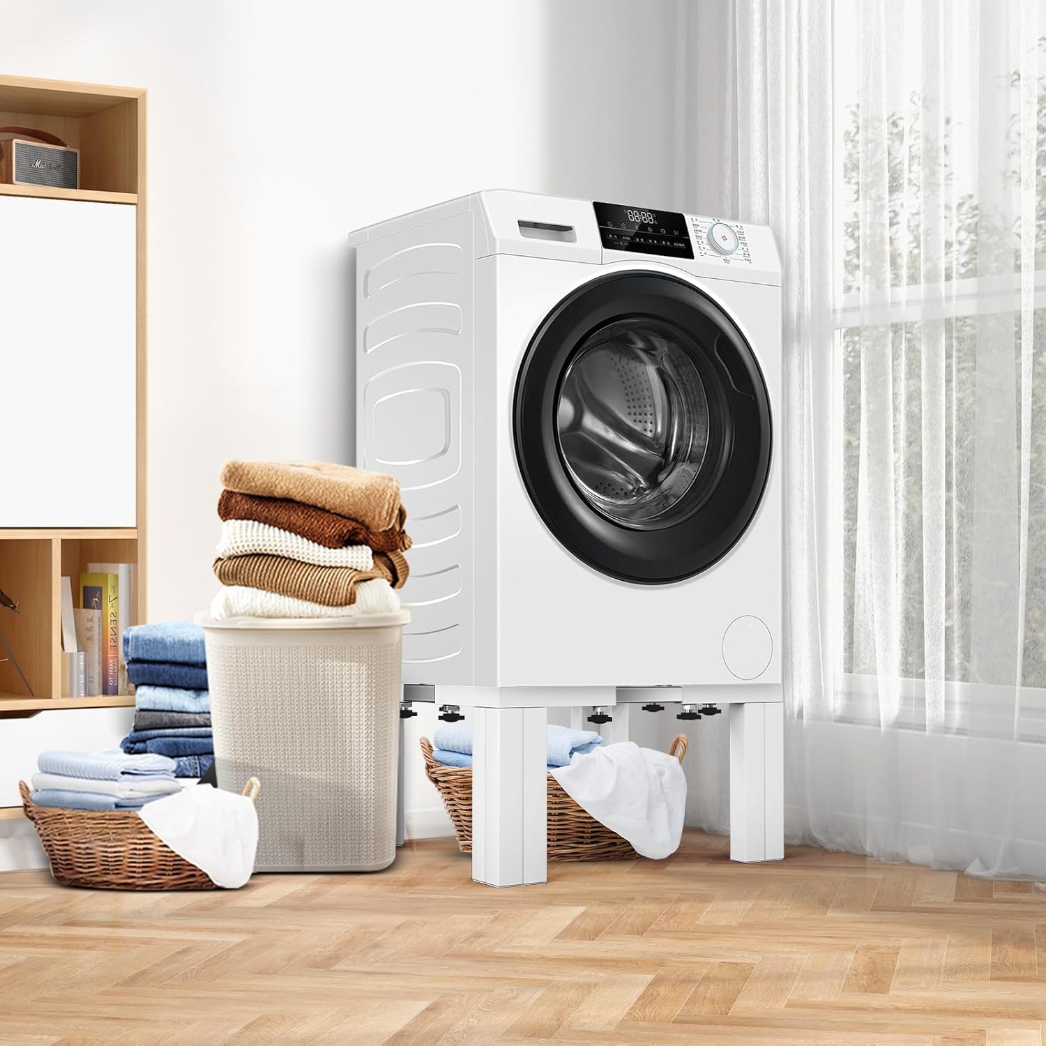 Full Size Laundry Pedestal Washer and Dryer Pedestals, Universal Fit 1100lbs Capacity Adjustable Washing Machine Stand, Dryer Base Platform Heavy Duty Mini Fridge Stand(Pearl White)