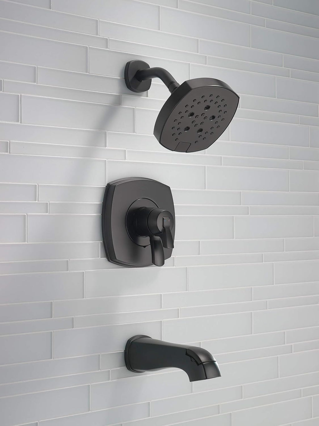 Delta Faucet Stryke 17 Series Dual-Function Tub and Shower Trim Kit, Shower Faucet, Single-Spray H2Okinetic Shower Head, Matte Black T17476-BL (Valve Not Included)