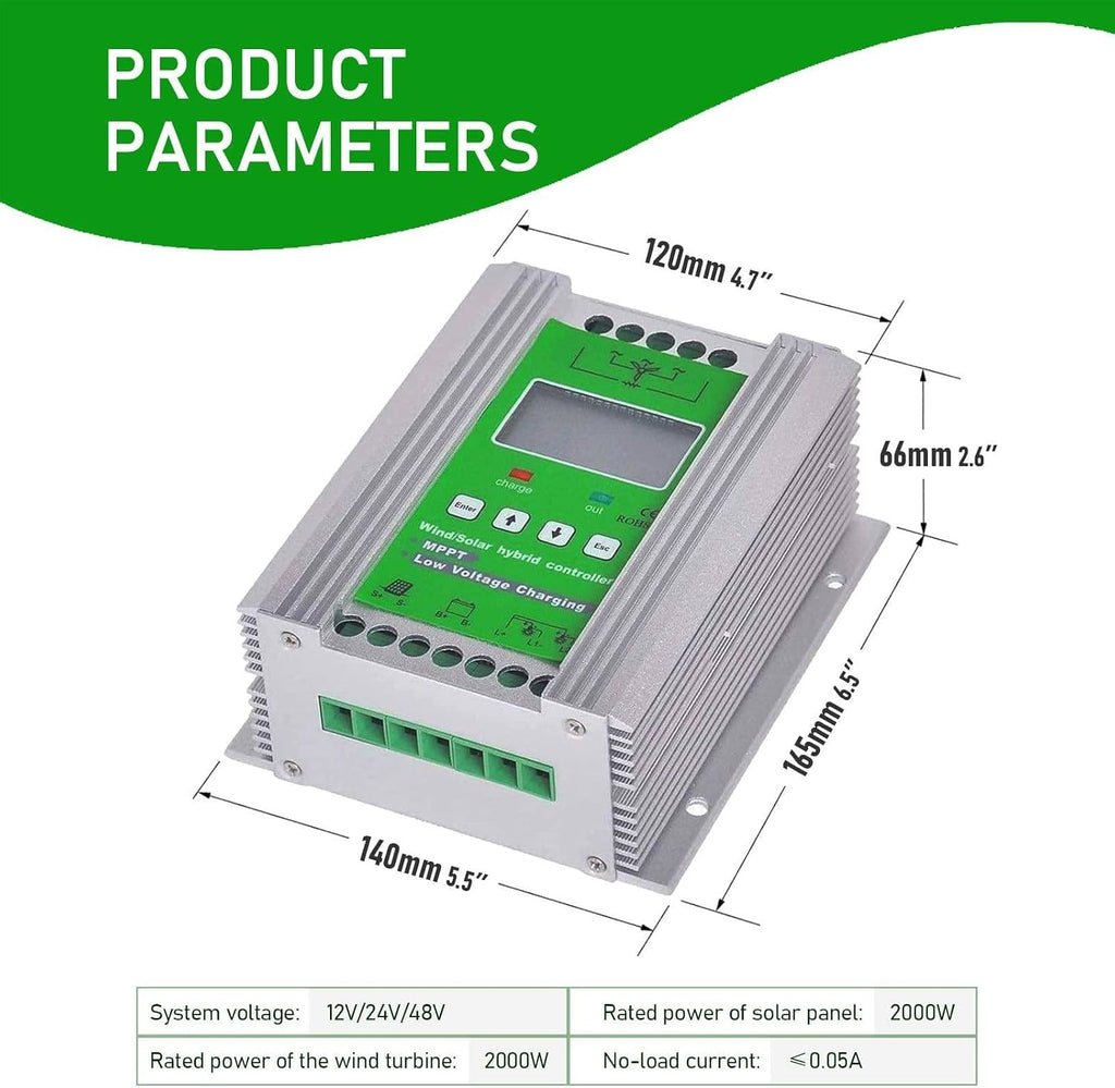 MPPT Wind Solar Charge Controller 12V/24V/48V Solar Hybrid Boost Controller for Wind Generator Solar Panel, Wind Turbine Generator 3000W