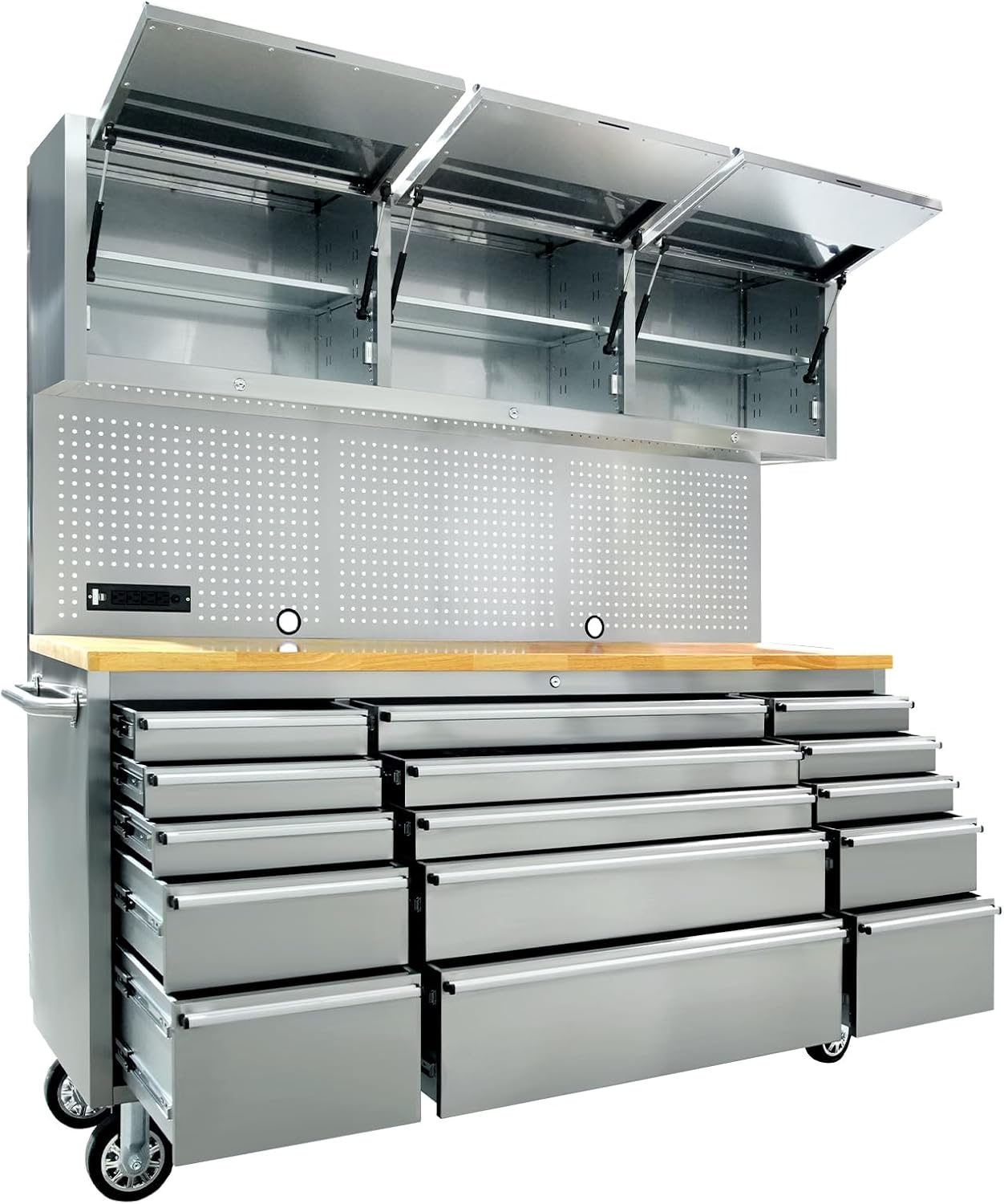 CHETTO C 72 inch Tool Box Tool Chest with Power Outlet 15 Drawers Storage Rolling Cabinet with Wheels Lock Key Locking System Drawer Liners for Garage Warehouse Repair Shop