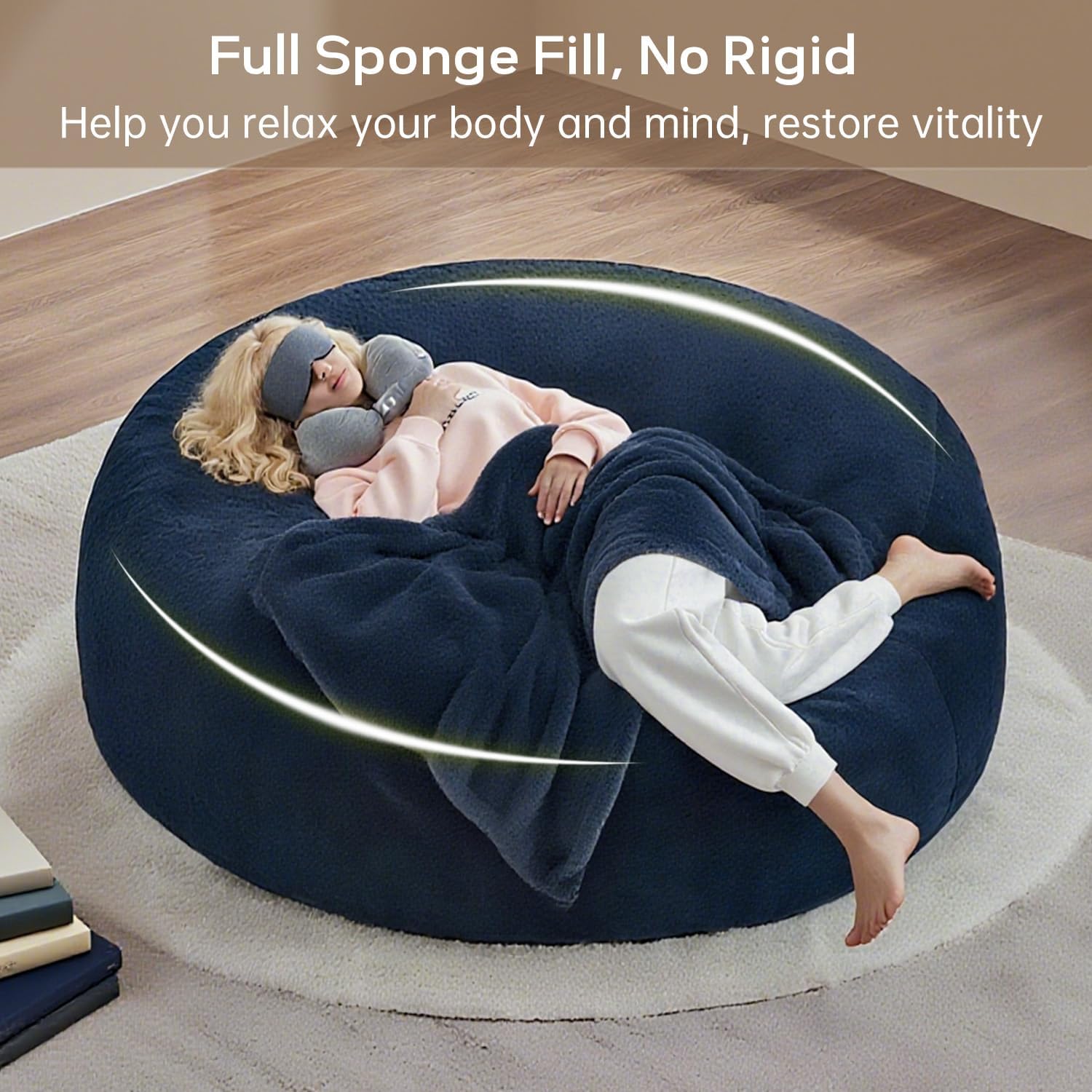 5FT,Giant beanbag Chairs for Adults,Bean Bag with Filler Included,Soft and Comfortable Memory Foam Chair,Extra Large Bean Bag，Adult Living Room，Leisure Chair Suitable(Blue, 5 Foot)