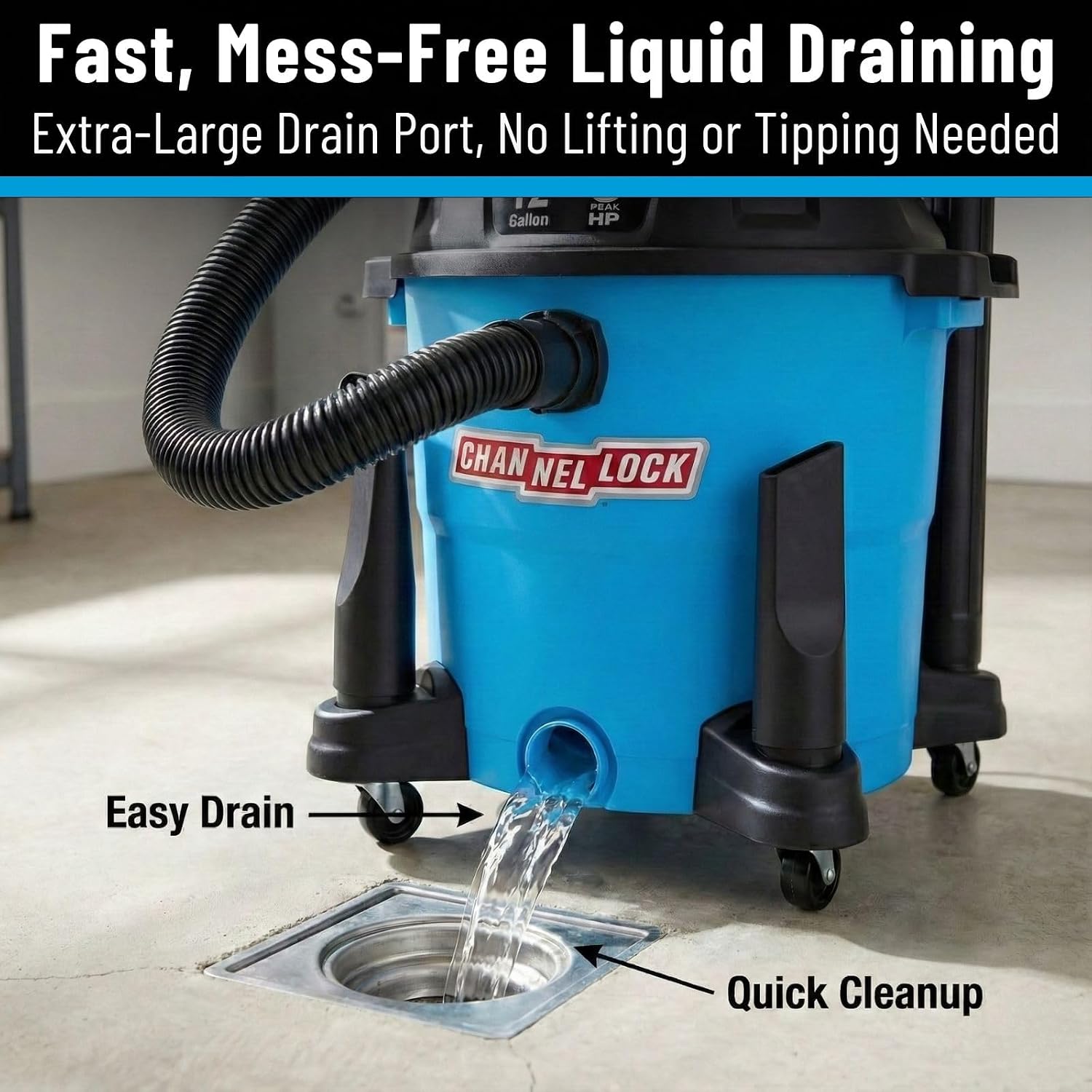 Channellock Wet/Dry Vacuum VBV1210.CL - 5.0 Peak HP Blower, Foam Filter - 12 Gallon