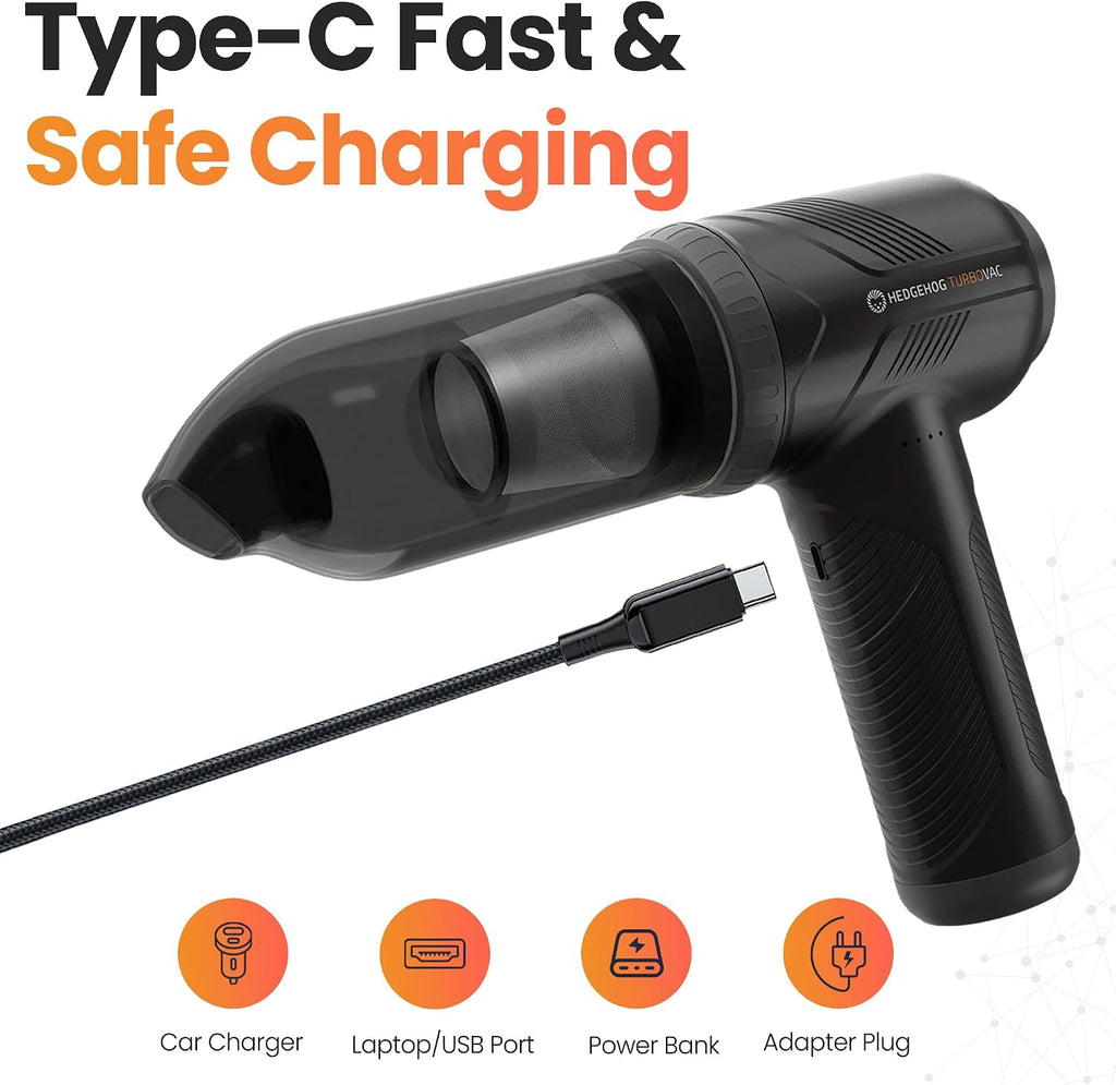 Hedgehog TurboVAC 3 in 1 Portable Car Vacuum Cleaner, Blower & Air Pump - Hand Held Vacuum Cleaner for Car with USB C Rechargeable, 14000PA Powerful Suction, Lightweight Dust Buster for Home & Outdoor