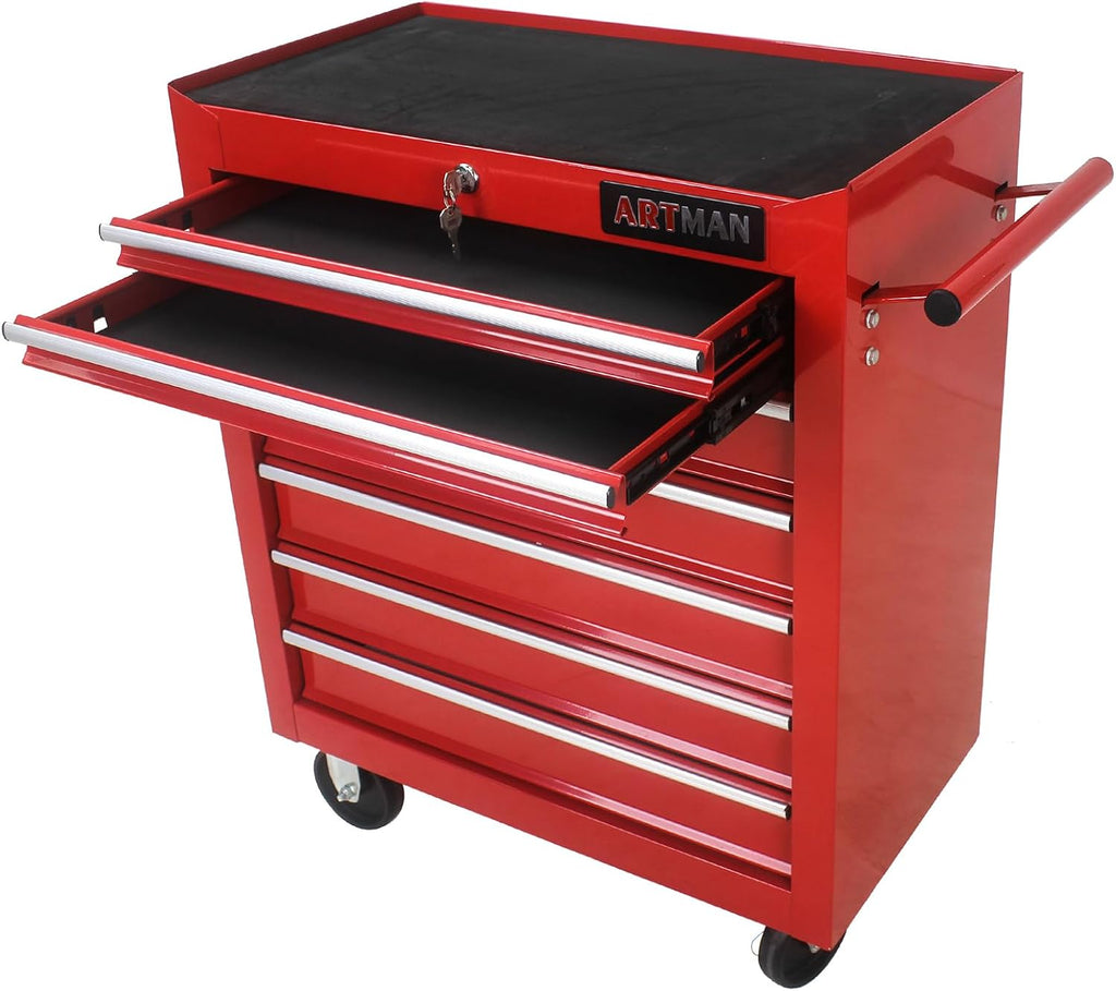 7 Drawer Rolling Tool Chest,Tool Cabinet on Wheels with Locking System,Rolling Tool Box Organizer Tool Case,Multifunctional Tool Cart Mechanic Tool Storage Cabinet for Garage,Wareh red One Size