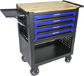 Rolling Tool Cart with 4-Drawer Wood Top Utility Tool Chest on Wheels Mechanic Tool Storage Organizer Cabinet for Garage, Warehouse, Workshop, Repair Shop (Blue)