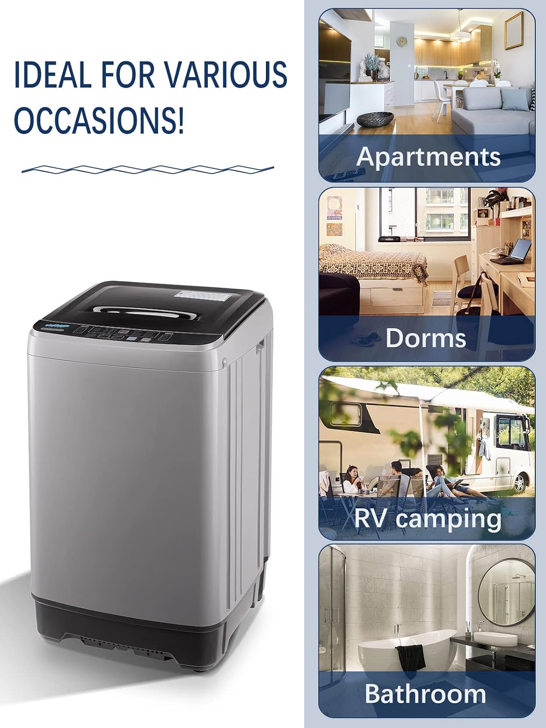 KRIB BLING Full Automatic Washing Machine with LED Display, 17.7 lbs Washer Drain Pump, 10 Programs & 8 Water Levels Selections, Ideal for Apartment, Dorm, Grey