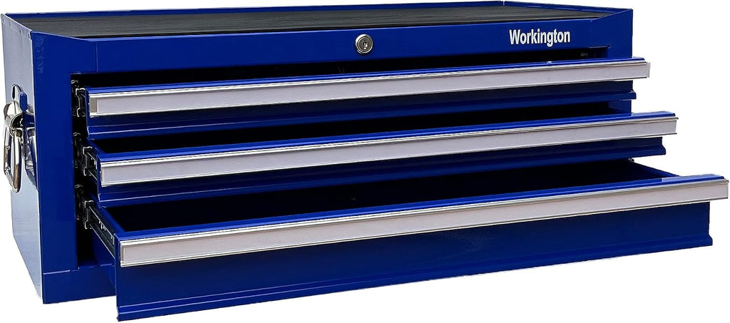 Workington Industrial 3 Drawers Portable Metal Intermediate Box, 26' Middle Tool Chest Cabinet with Ball Bearing Drawer Slides, Steel Tool Storage Box Organizer 4009 Blue