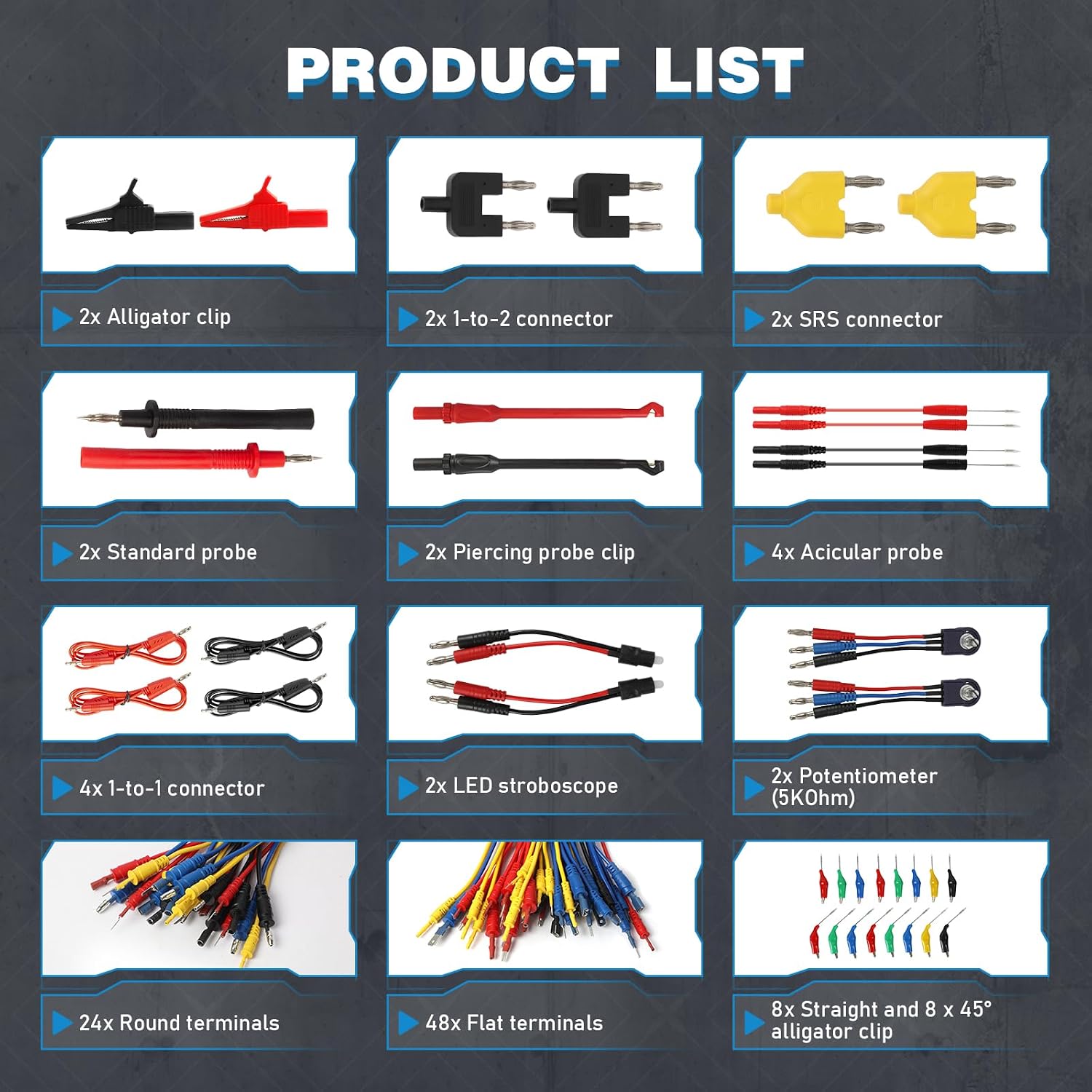 110PCS Automotive Test Lead Kit, AES Wave Multimeter Lead Kit with Back Probes, Piercing Clips & Alligator Clips, Multi-Function Diagnostic Tools for Cars, Trucks & EVs, with Carrying Case