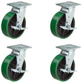 8' X 2' Swivel Caster Set - Heavy Duty Green Polyurethane Wheel on Steel Hub with Top Lock Brake - 1,200lb ea (4) Tool Box Set