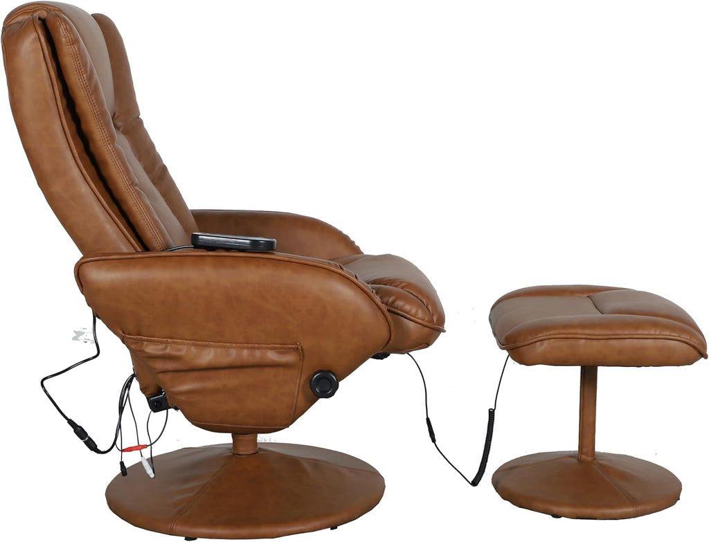 Flash Furniture Poppy Massaging Multi-Position Plush Recliner with Side Pocket and Ottoman in Brown LeatherSoft